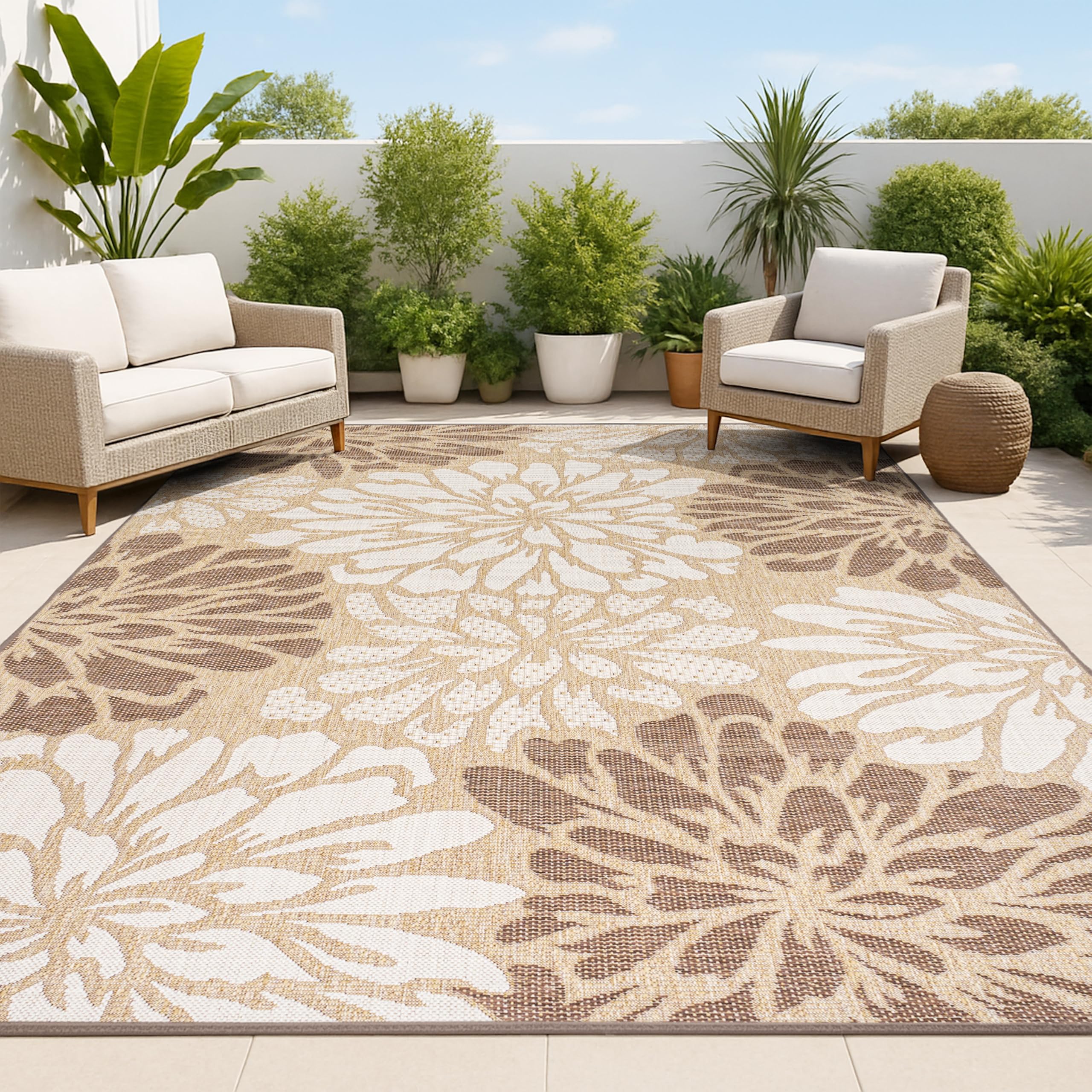 JONATHAN Y Floral Textured Weave Indoor Outdoor Area Rug 4X6 Navy/Aqua, Zinnia Modern for Backyard, Patio, Porch, Easy-Cleaning, High Traffic, Pet-Friendly, Non-Shedding (SMB110C-4)