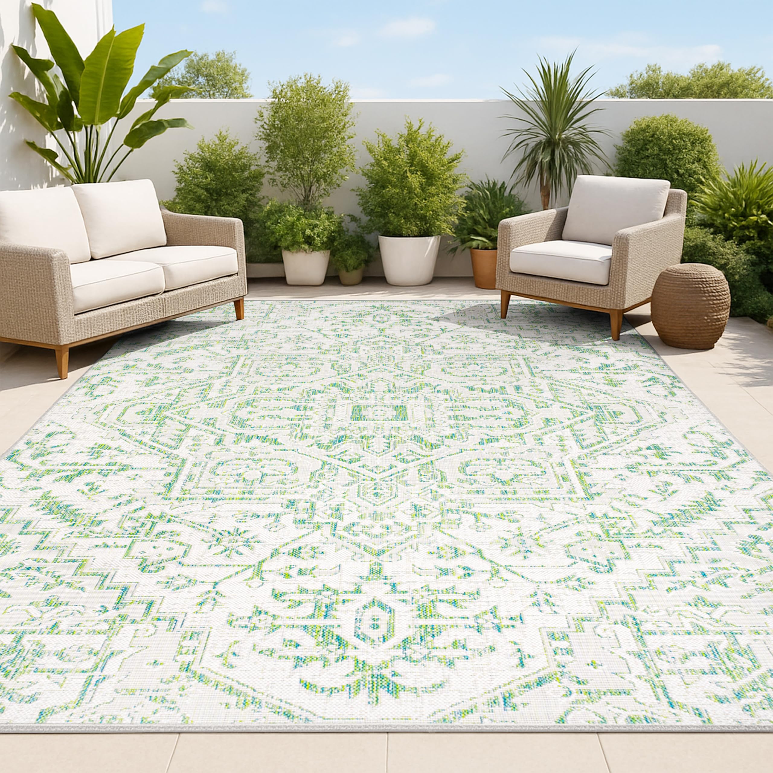 JONATHAN Y Boho Medallion Indoor Outdoor Area Rug 4X6 Navy/Gray, Estrella Textured Weave for Backyard, Patio, Porch, Easy-Cleaning, High Traffic, Pet-Friendly, Non-Shedding (SMB105B-4)