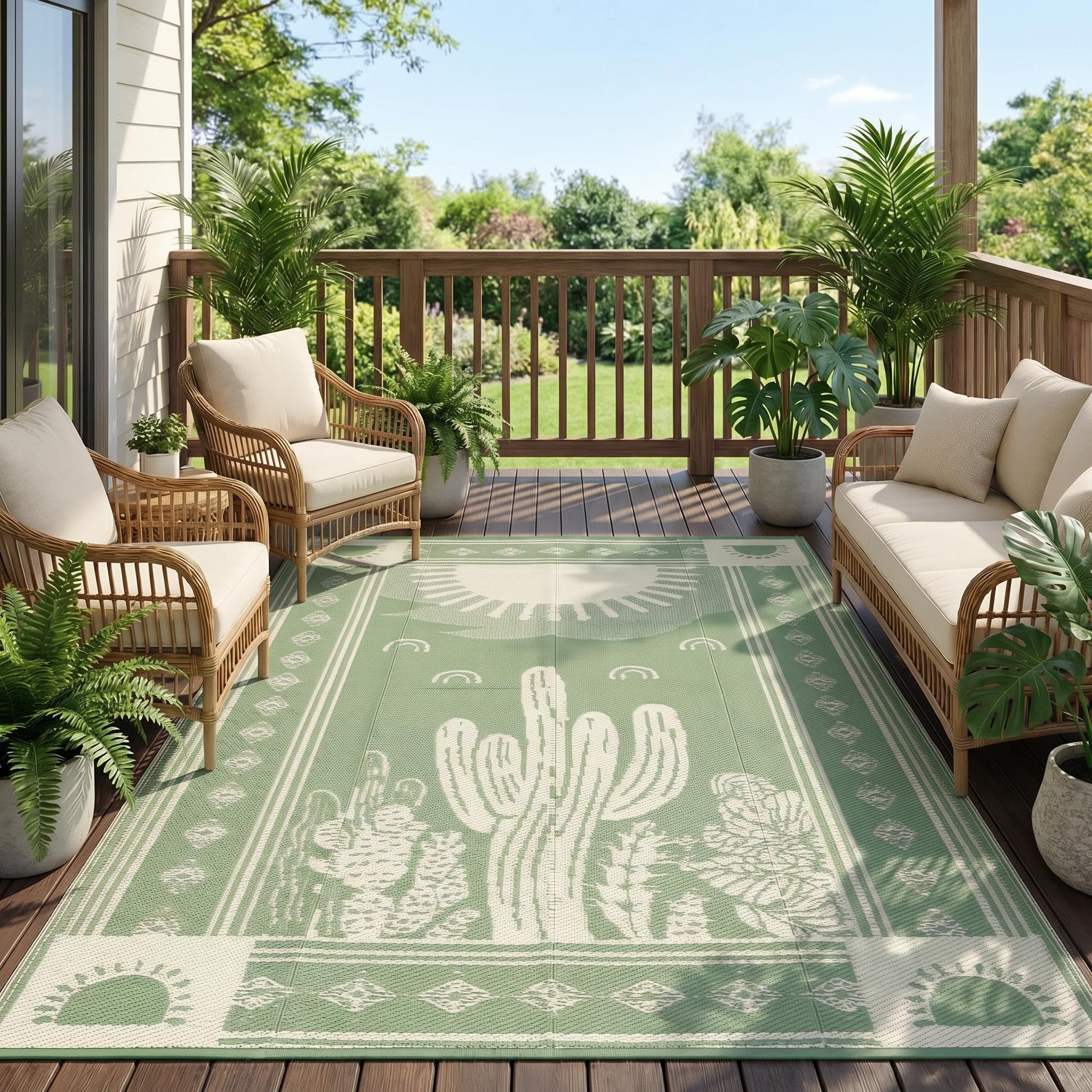 Garvee Reversible Outdoor Rug 8x10 for Patio, Waterproof Outdoor Area Rug, Modern Medallion Indoor Outdoor Rugs, Plastic Straw Rug for RV, Camping, Deck, Vintage Terracotta