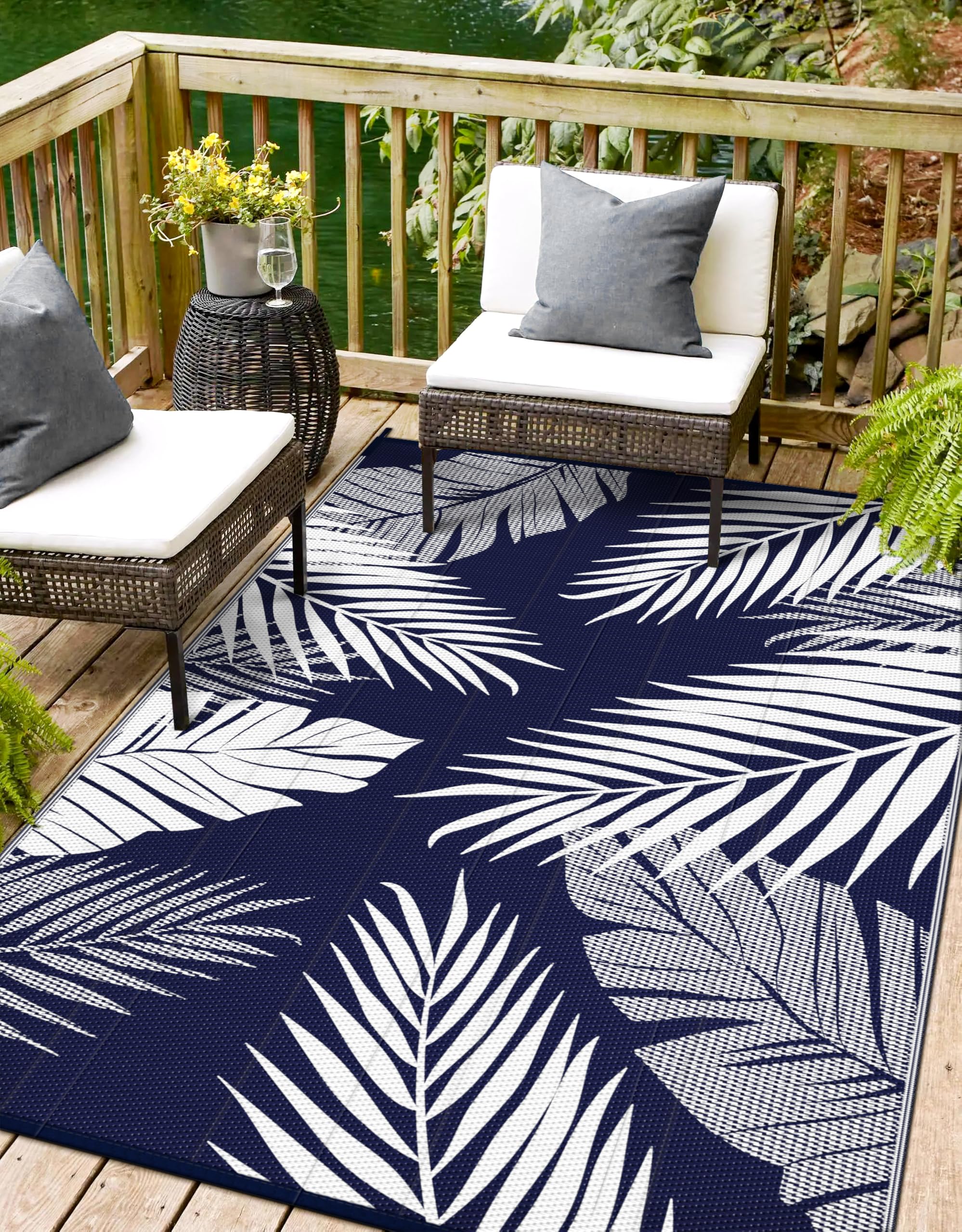 sarben Outdoor Rug 4’x6’ Waterproof for Patio Clearance, Reversible Indoor Outdoor Plastic Straw Camping Rug Carpet, RV Mat, Large Area Rug for Deck, Backyard, Balcony, Porch, Beach, Black & Brown