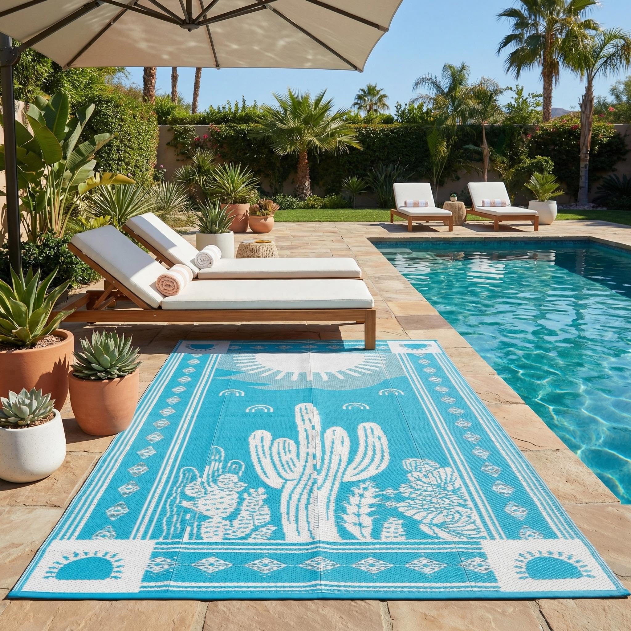 Garvee Reversible Outdoor Rug 8x10 for Patio, Waterproof Outdoor Area Rug, Modern Medallion Indoor Outdoor Rugs, Plastic Straw Rug for RV, Camping, Deck, Vintage Terracotta