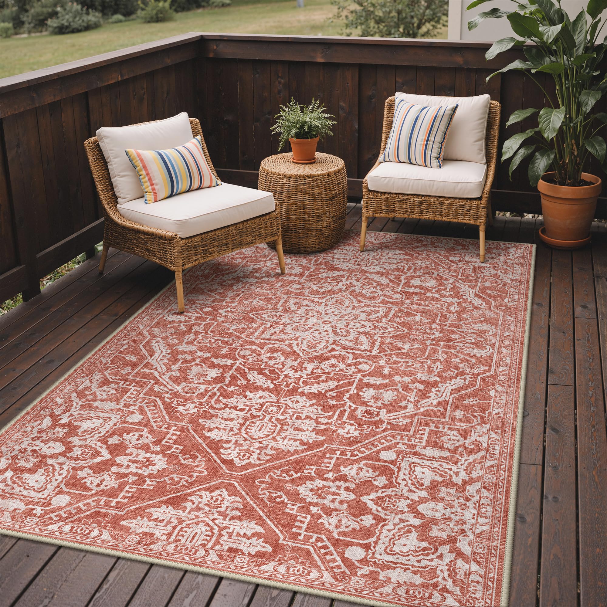 GENIMO Outdoor & Indoor Area Rug 5'x8', Waterproof, Non-Shedding, Easy Cleaning, Boho Mat for Patio, Living Room, Balcony, Dining Room, RV, Deck, Bedroom, Camping, Outside Carpet,Blue