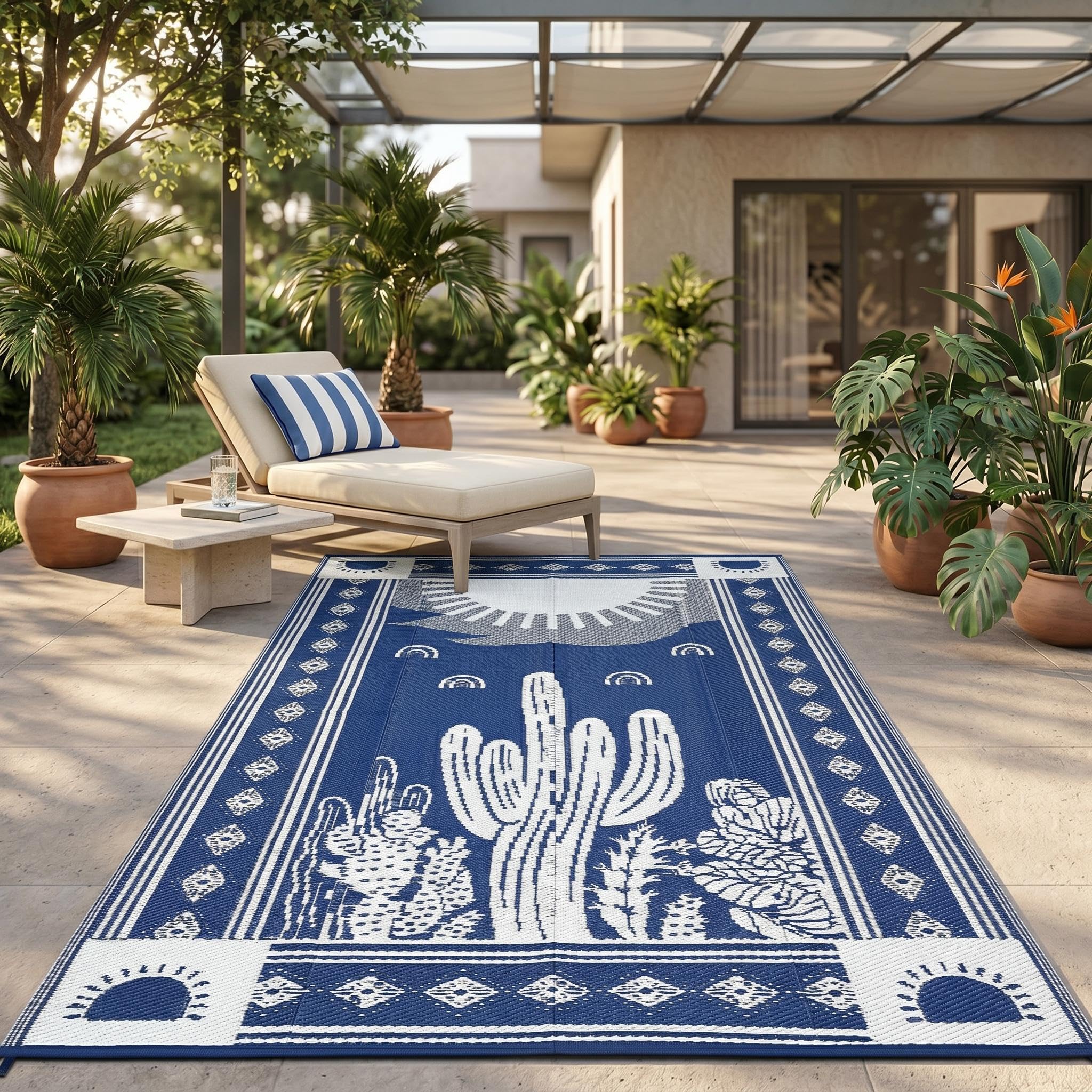 Garvee Reversible Outdoor Rug 8x10 for Patio, Waterproof Outdoor Area Rug, Modern Medallion Indoor Outdoor Rugs, Plastic Straw Rug for RV, Camping, Deck, Vintage Terracotta