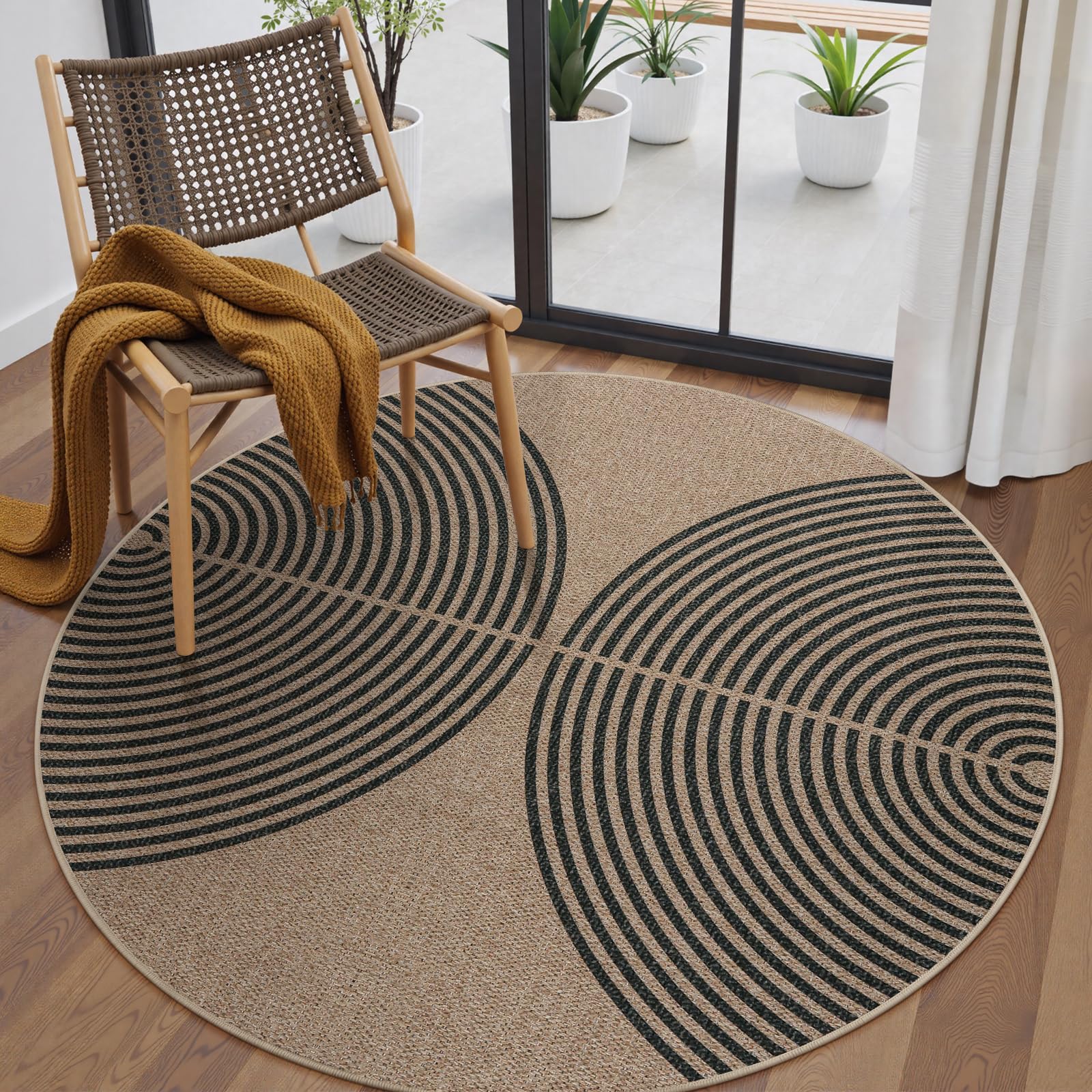 Lahome Enfys Modern Rainbow Easy Jute Outdoor Patio Rug, 3x5 Black Washable Rugs for Entryway Office Farmhouse Classroom Carpet, Contemporary Non Slip Front Door Mat for Porch Guestroom Room Decor