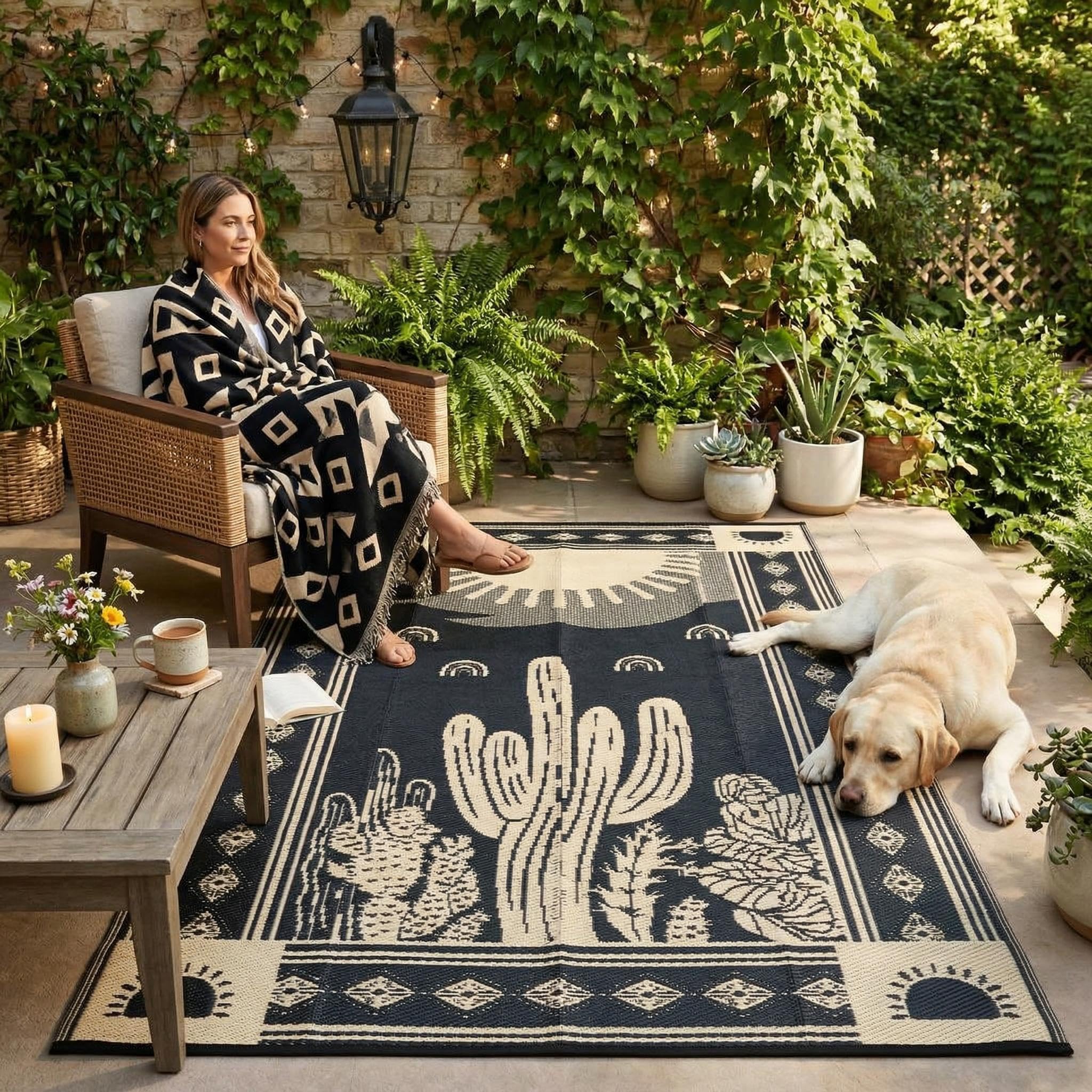 Garvee Reversible Outdoor Rug 8x10 for Patio, Waterproof Outdoor Area Rug, Modern Medallion Indoor Outdoor Rugs, Plastic Straw Rug for RV, Camping, Deck, Vintage Terracotta