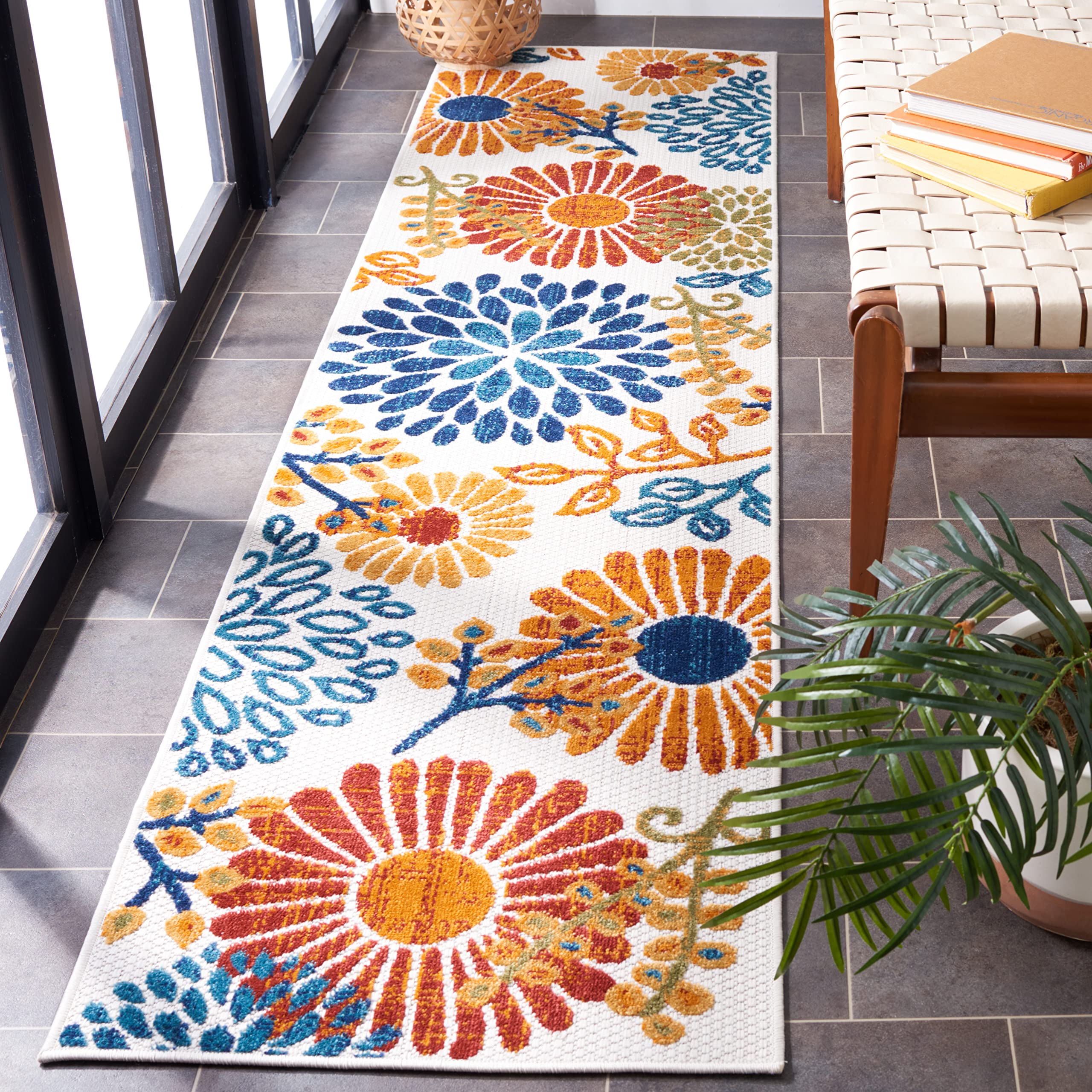 SAFAVIEH Washable Rug Outdoor Cabana Collection - 4' x 6', Cream & Red, Non-Shedding & Easy to Clean, Ideal for Patio, Backyard, Mudroom (CBN832A)
