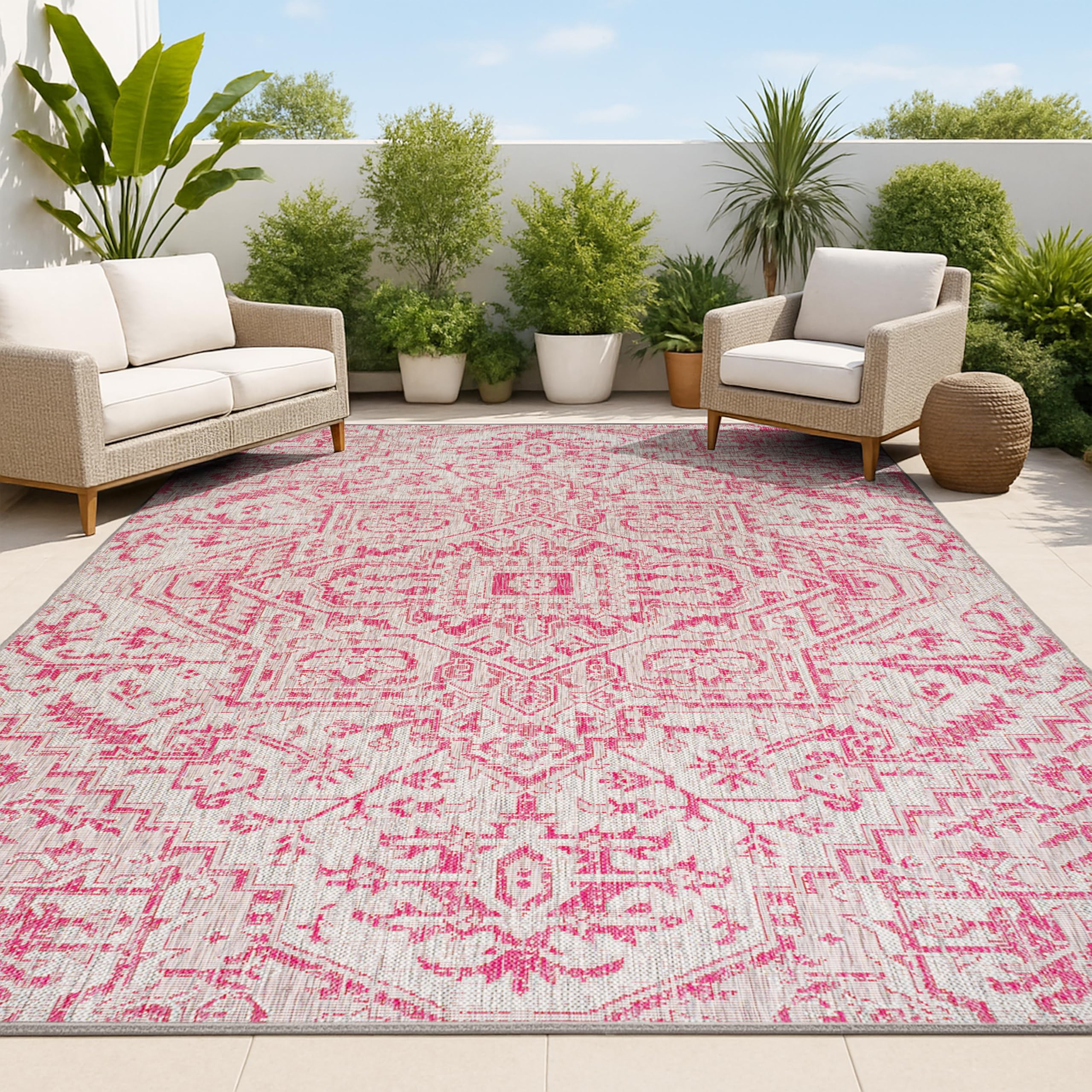 JONATHAN Y Boho Medallion Indoor Outdoor Area Rug 4X6 Navy/Gray, Estrella Textured Weave for Backyard, Patio, Porch, Easy-Cleaning, High Traffic, Pet-Friendly, Non-Shedding (SMB105B-4)