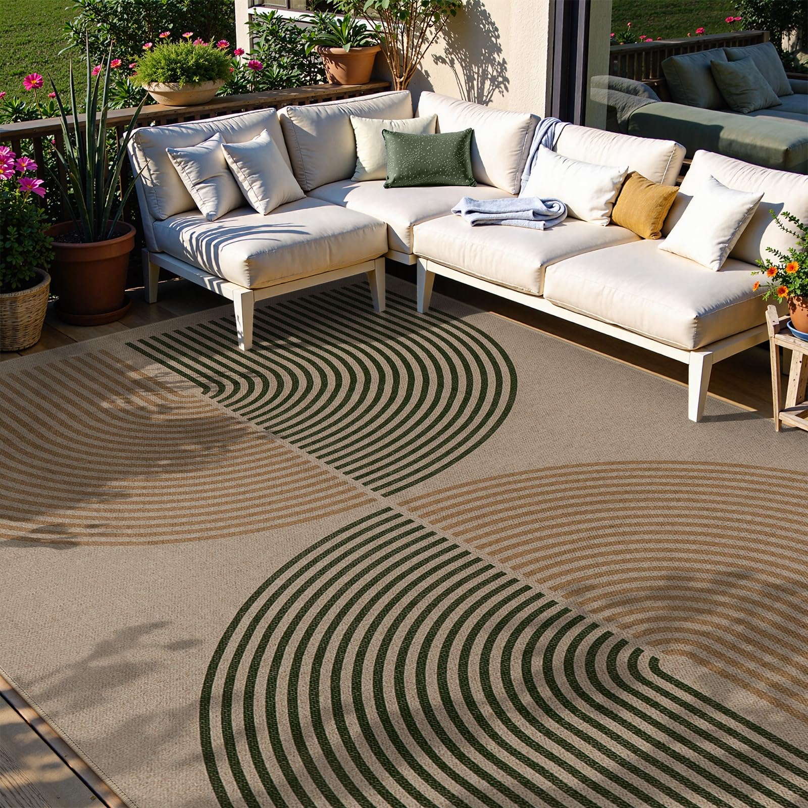 Lahome Enfys Modern Rainbow Easy Jute Outdoor Patio Rug, 3x5 Black Washable Rugs for Entryway Office Farmhouse Classroom Carpet, Contemporary Non Slip Front Door Mat for Porch Guestroom Room Decor