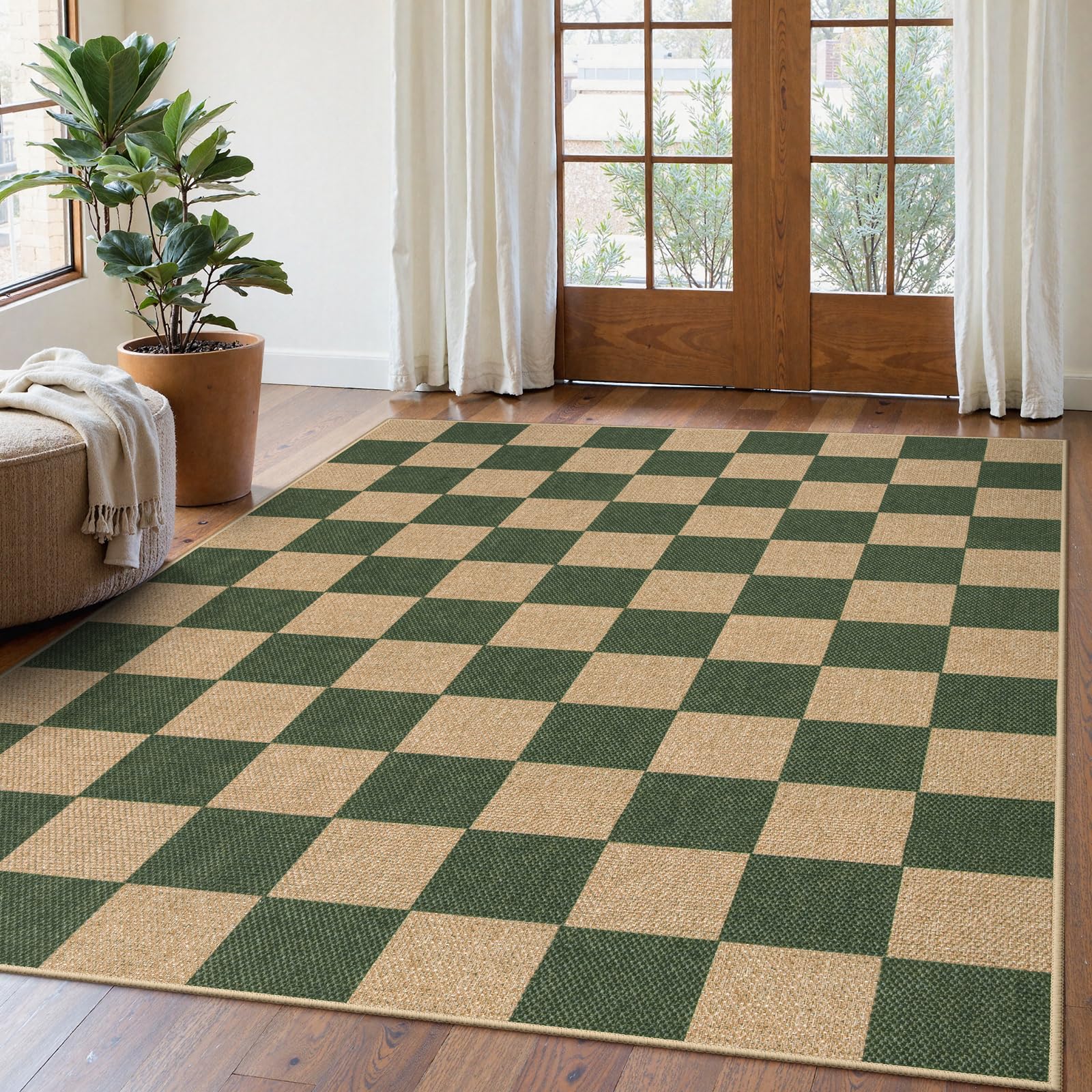 Lahome Colette Checkered Easy Jute 3x5 Outdoor Patio Rug, Washable Rugs for Entryway Diamond Indoor Outdoor Living Room Carpet, Farmhouse Neutral Non Slip Black Door Carpet for Backyard Bedroom