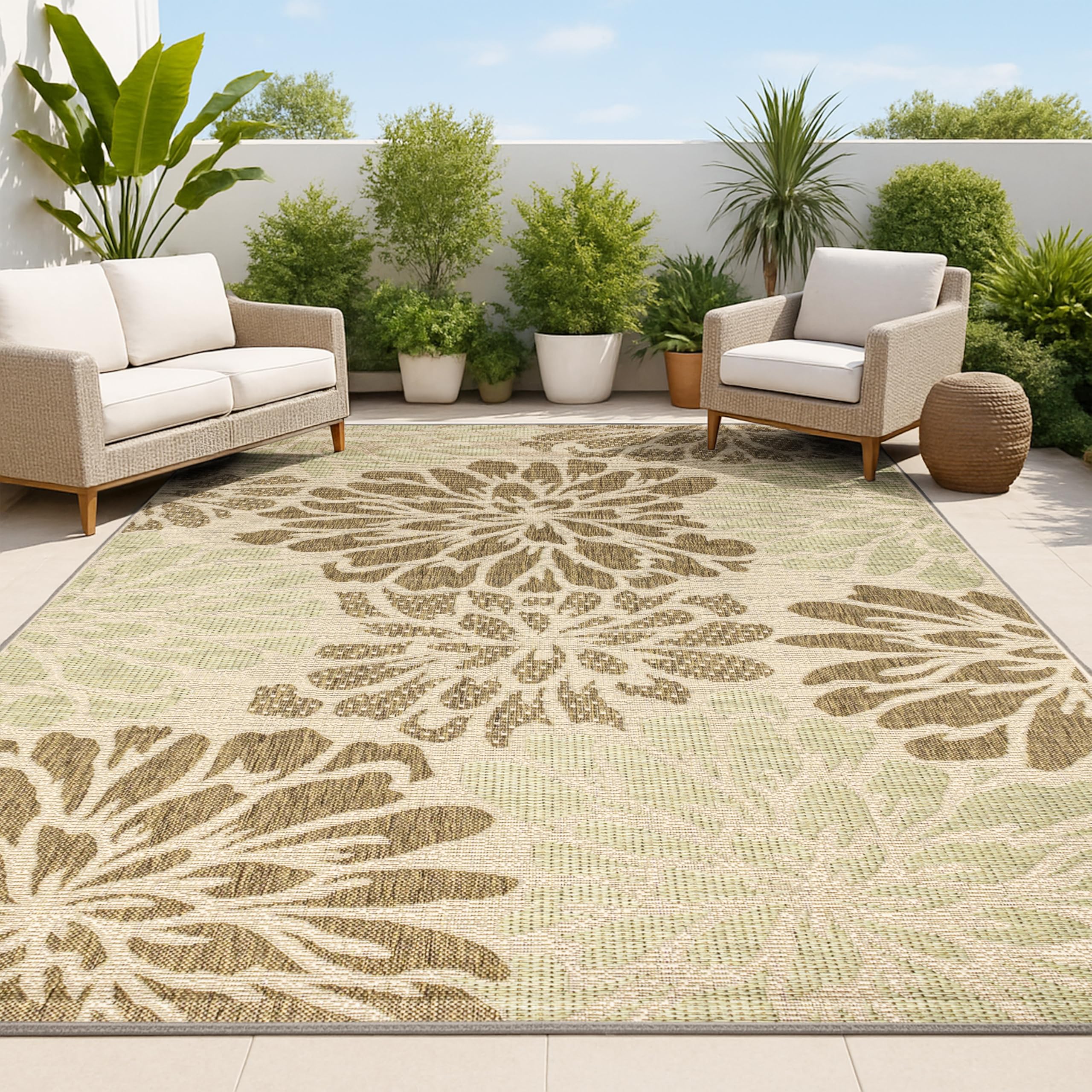 JONATHAN Y Floral Textured Weave Indoor Outdoor Area Rug 4X6 Navy/Aqua, Zinnia Modern for Backyard, Patio, Porch, Easy-Cleaning, High Traffic, Pet-Friendly, Non-Shedding (SMB110C-4)