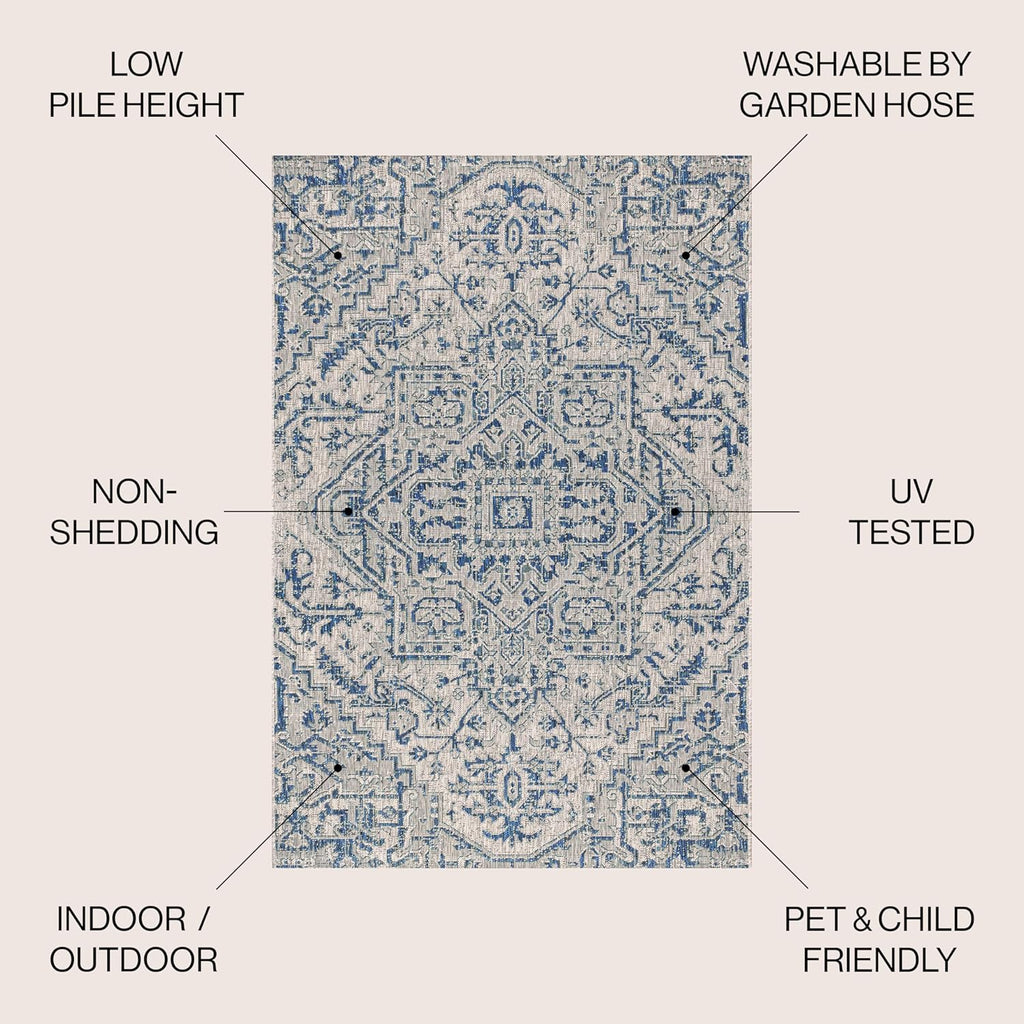 JONATHAN Y Boho Medallion Indoor Outdoor Area Rug 4X6 Navy/Gray, Estrella Textured Weave for Backyard, Patio, Porch, Easy-Cleaning, High Traffic, Pet-Friendly, Non-Shedding (SMB105B-4)