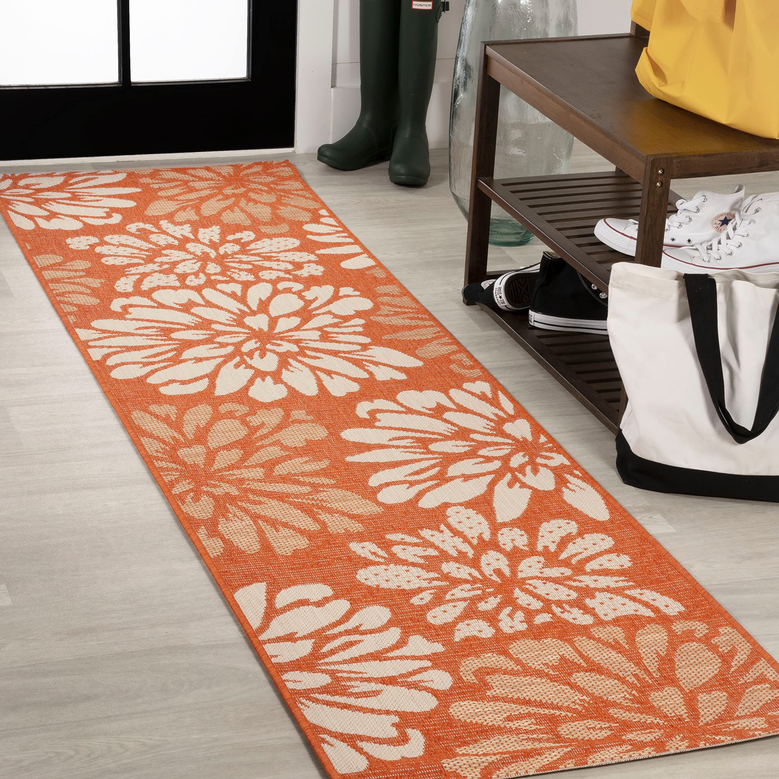 JONATHAN Y Floral Textured Weave Indoor Outdoor Area Rug 4X6 Navy/Aqua, Zinnia Modern for Backyard, Patio, Porch, Easy-Cleaning, High Traffic, Pet-Friendly, Non-Shedding (SMB110C-4)