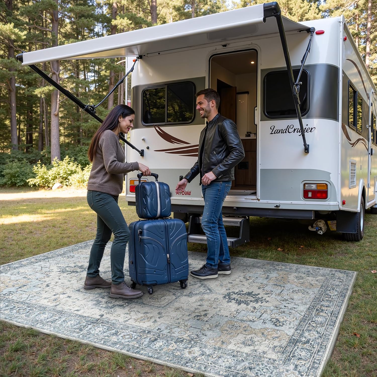 GENIMO Outdoor & Indoor Area Rug 5'x8', Waterproof, Non-Shedding, Easy Cleaning, Boho Mat for Patio, Living Room, Balcony, Dining Room, RV, Deck, Bedroom, Camping, Outside Carpet,Blue