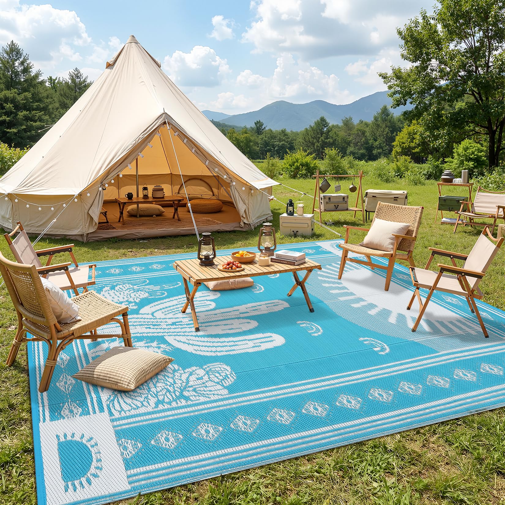 Garvee Reversible Outdoor Rug 8x10 for Patio, Waterproof Outdoor Area Rug, Modern Medallion Indoor Outdoor Rugs, Plastic Straw Rug for RV, Camping, Deck, Vintage Terracotta