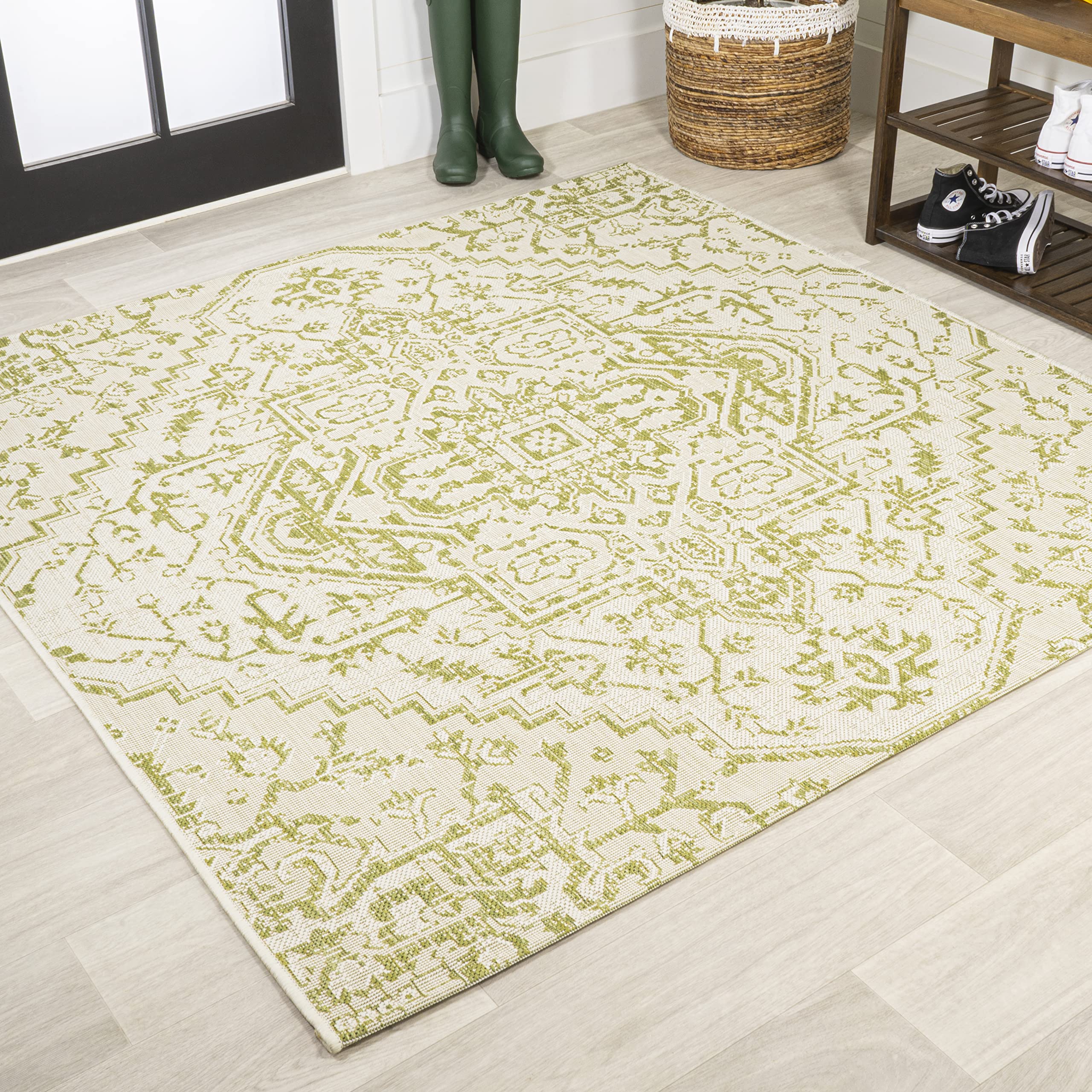 JONATHAN Y Boho Medallion Indoor Outdoor Area Rug 4X6 Navy/Gray, Estrella Textured Weave for Backyard, Patio, Porch, Easy-Cleaning, High Traffic, Pet-Friendly, Non-Shedding (SMB105B-4)