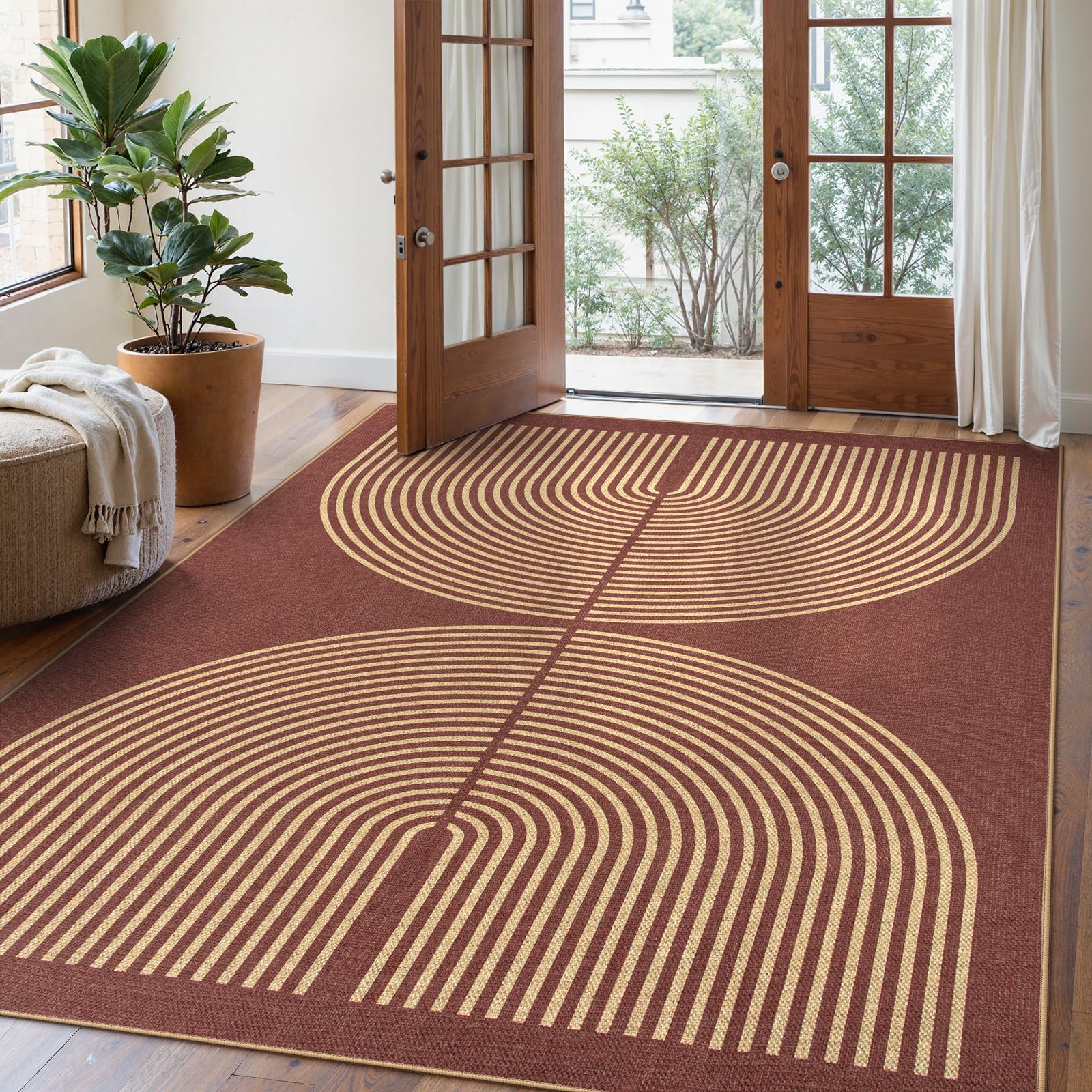 Lahome Enfys Modern Rainbow Easy Jute Outdoor Patio Rug, 3x5 Black Washable Rugs for Entryway Office Farmhouse Classroom Carpet, Contemporary Non Slip Front Door Mat for Porch Guestroom Room Decor
