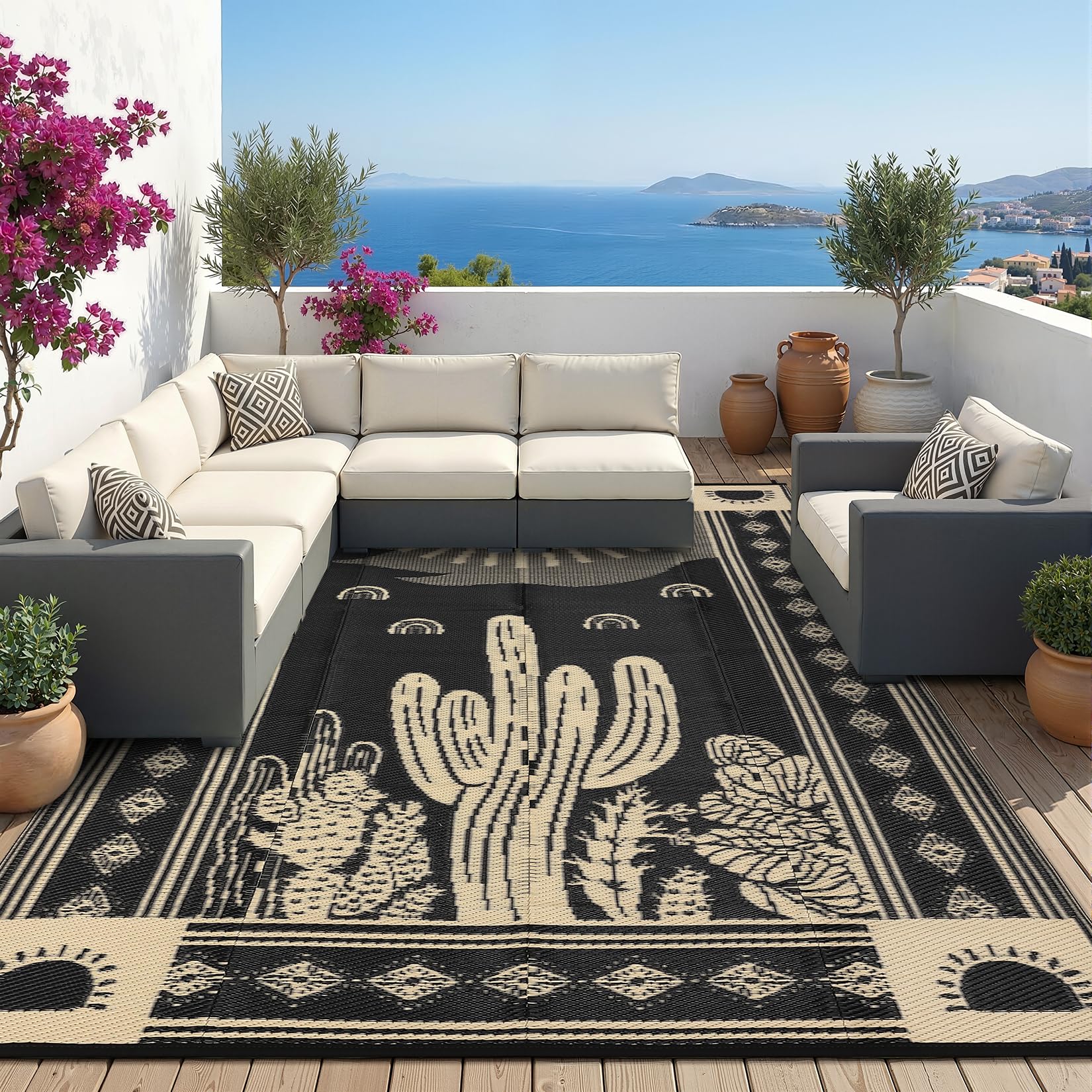 Garvee Reversible Outdoor Rug 8x10 for Patio, Waterproof Outdoor Area Rug, Modern Medallion Indoor Outdoor Rugs, Plastic Straw Rug for RV, Camping, Deck, Vintage Terracotta