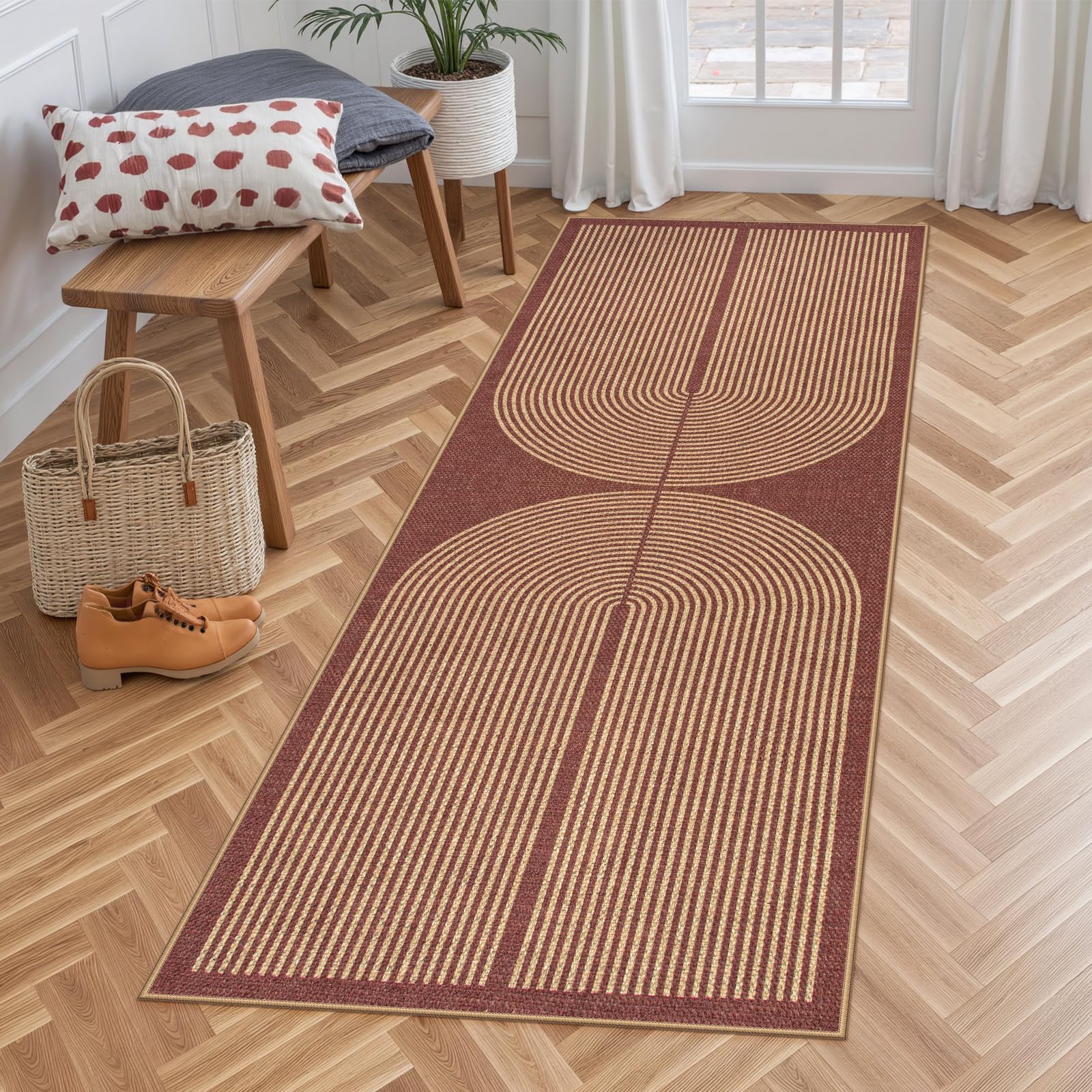Lahome Enfys Modern Rainbow Easy Jute Outdoor Patio Rug, 3x5 Black Washable Rugs for Entryway Office Farmhouse Classroom Carpet, Contemporary Non Slip Front Door Mat for Porch Guestroom Room Decor