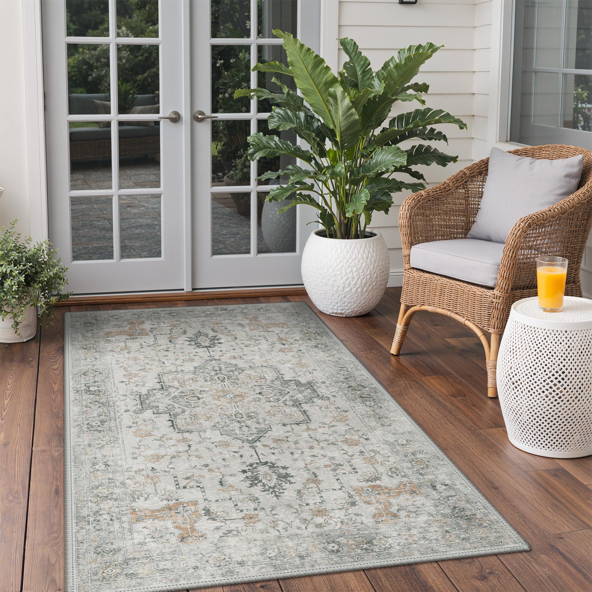 GENIMO Outdoor & Indoor Area Rug 5'x8', Waterproof, Non-Shedding, Easy Cleaning, Boho Mat for Patio, Living Room, Balcony, Dining Room, RV, Deck, Bedroom, Camping, Outside Carpet,Blue