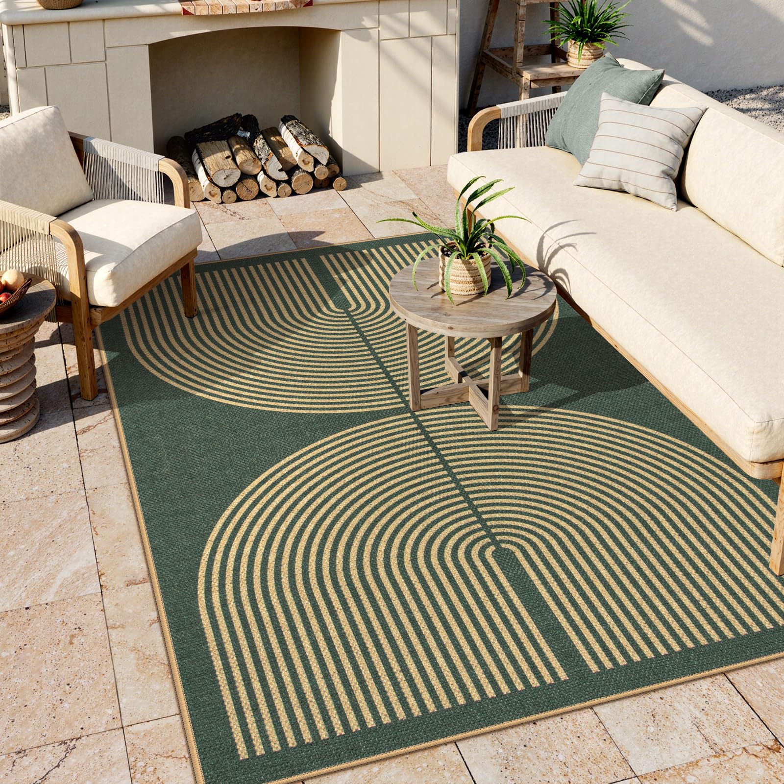Lahome Enfys Modern Rainbow Easy Jute Outdoor Patio Rug, 3x5 Black Washable Rugs for Entryway Office Farmhouse Classroom Carpet, Contemporary Non Slip Front Door Mat for Porch Guestroom Room Decor