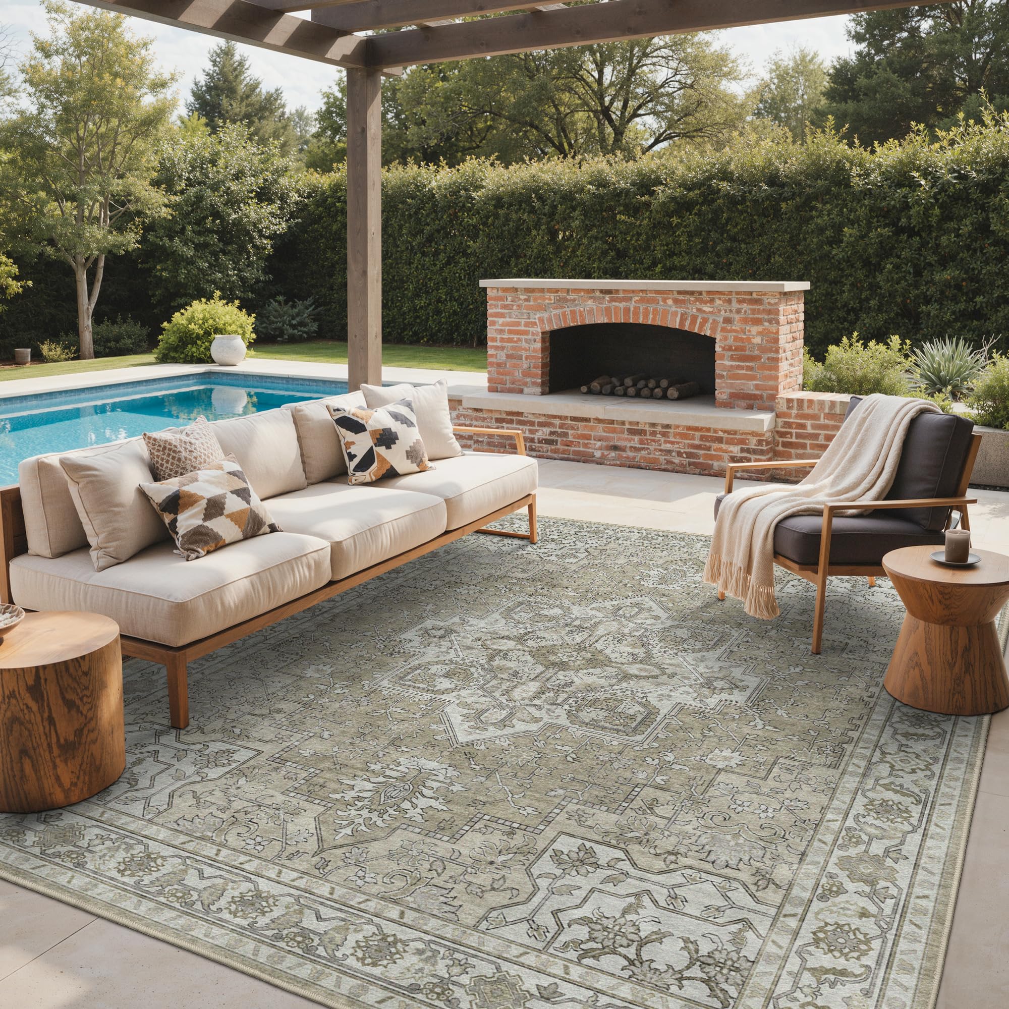 GENIMO Outdoor & Indoor Area Rug 5'x8', Waterproof, Non-Shedding, Easy Cleaning, Boho Mat for Patio, Living Room, Balcony, Dining Room, RV, Deck, Bedroom, Camping, Outside Carpet,Blue
