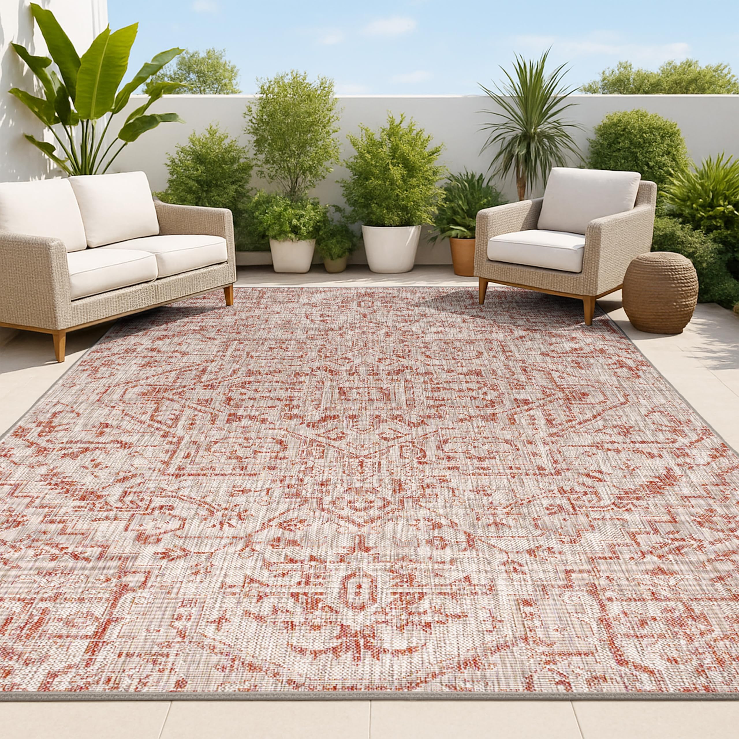 JONATHAN Y Boho Medallion Indoor Outdoor Area Rug 4X6 Navy/Gray, Estrella Textured Weave for Backyard, Patio, Porch, Easy-Cleaning, High Traffic, Pet-Friendly, Non-Shedding (SMB105B-4)