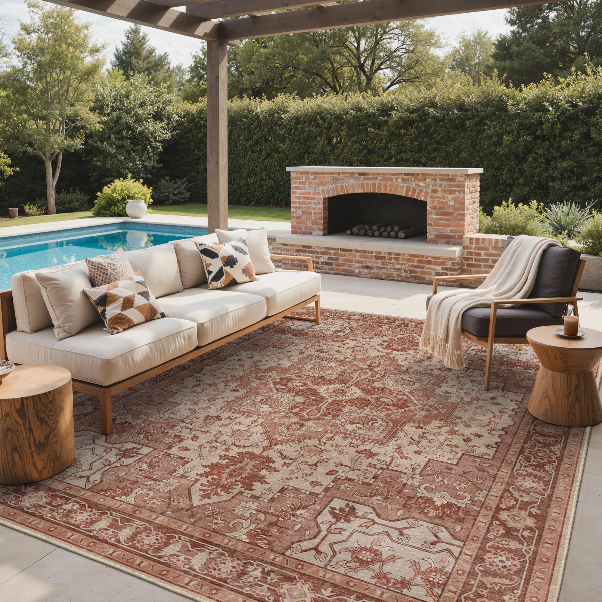 GENIMO Outdoor & Indoor Area Rug 5'x8', Waterproof, Non-Shedding, Easy Cleaning, Boho Mat for Patio, Living Room, Balcony, Dining Room, RV, Deck, Bedroom, Camping, Outside Carpet,Blue
