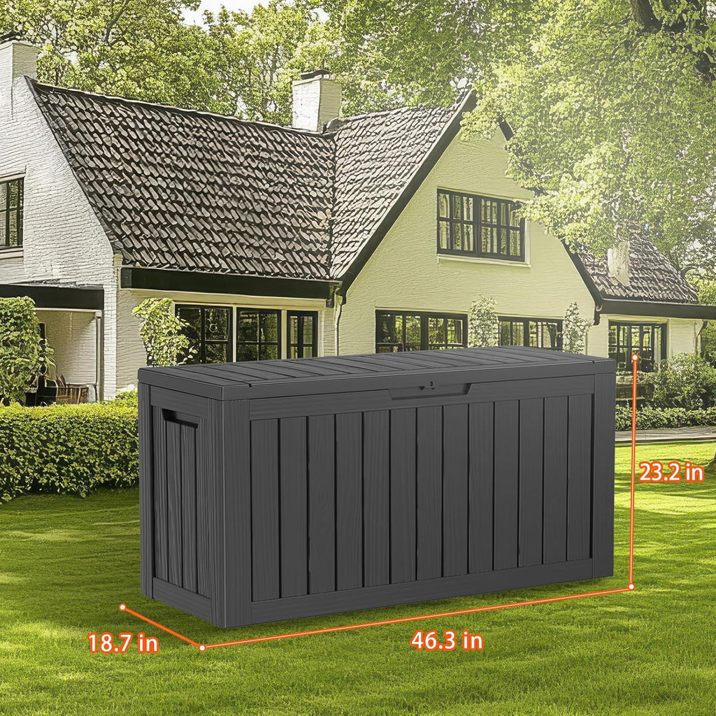 PatioZen 90 Gallon Resin Deck Box, Lockable Patio Outdoor Storage Box for Furniture, Garden Tools and Tools Storage, Waterproof Outside Storage Box - Black