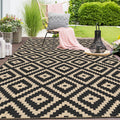 Mattitude Waterproof Outdoor Rug 5x8 Ft Outdoor Plastic Straw Rug Reversible Patio Rug Large Outdoor Carpet Area Rug for Patio Backyard Picnic Beach Camping RV Black & Beige