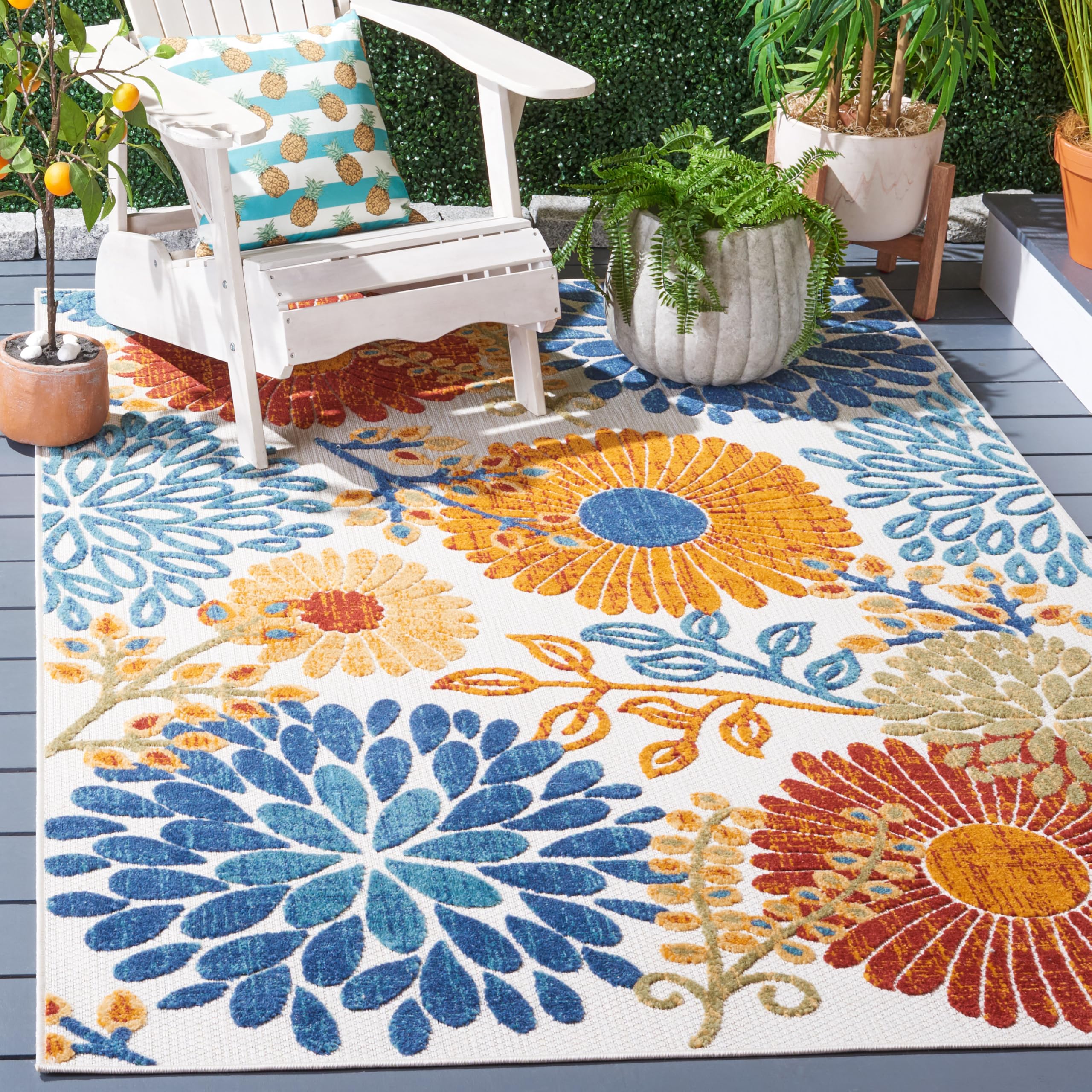 SAFAVIEH Washable Rug Outdoor Cabana Collection - 4' x 6', Cream & Red, Non-Shedding & Easy to Clean, Ideal for Patio, Backyard, Mudroom (CBN832A)