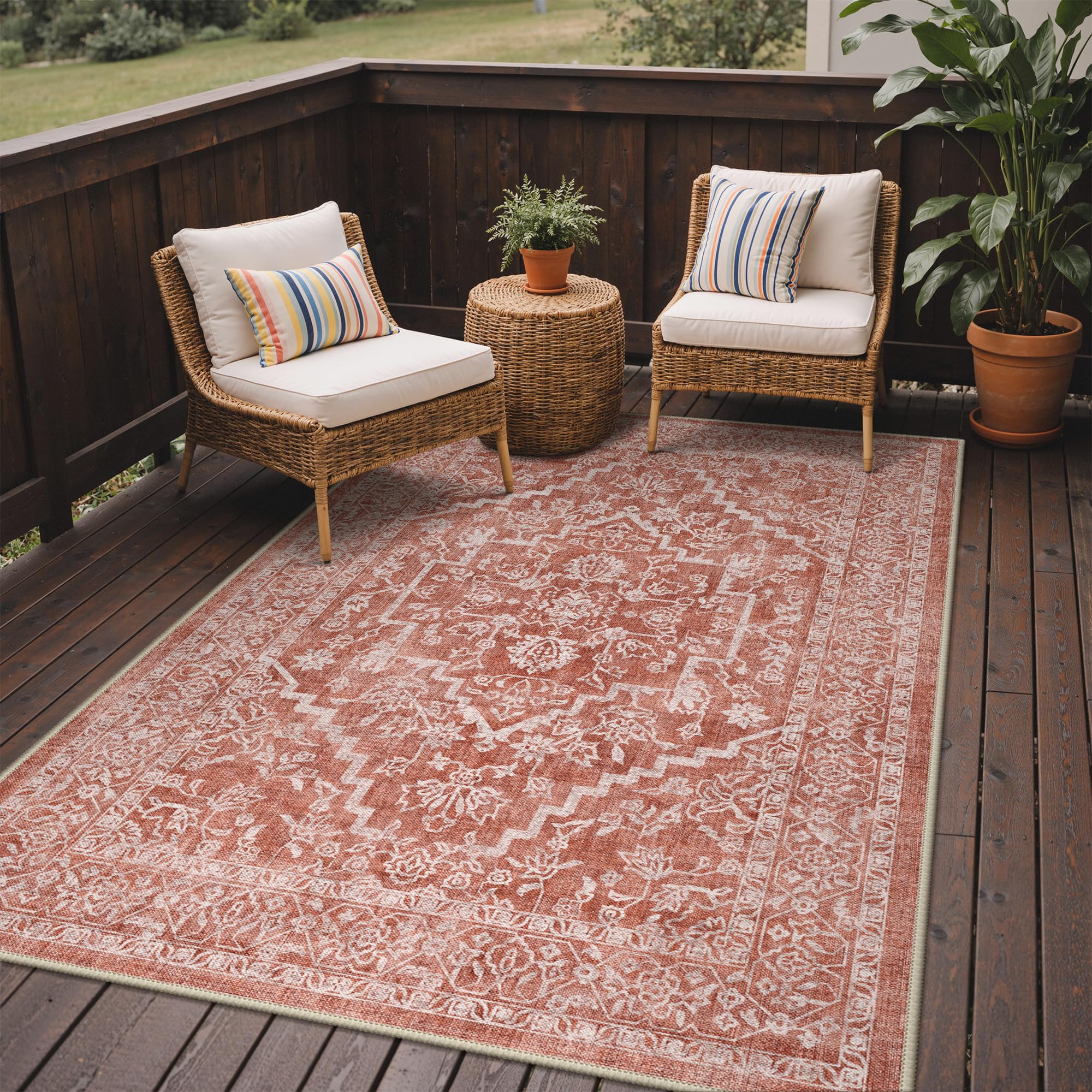 GENIMO Outdoor & Indoor Area Rug 5'x8', Waterproof, Non-Shedding, Easy Cleaning, Boho Mat for Patio, Living Room, Balcony, Dining Room, RV, Deck, Bedroom, Camping, Outside Carpet,Blue