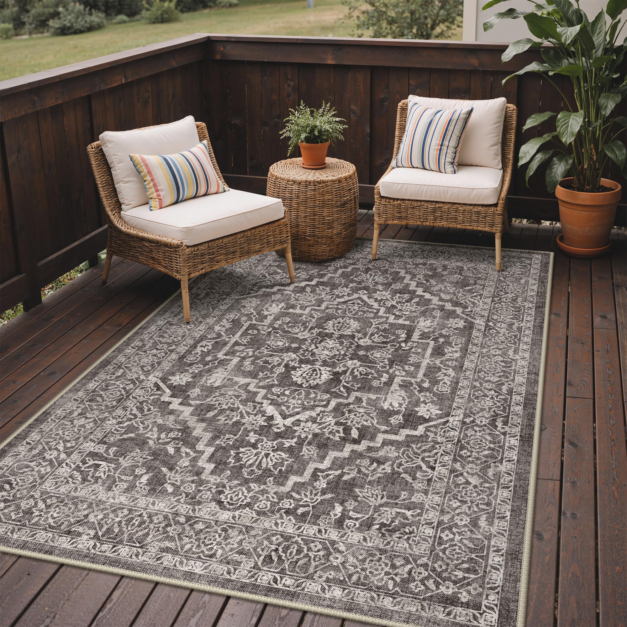 GENIMO Outdoor & Indoor Area Rug 5'x8', Waterproof, Non-Shedding, Easy Cleaning, Boho Mat for Patio, Living Room, Balcony, Dining Room, RV, Deck, Bedroom, Camping, Outside Carpet,Blue