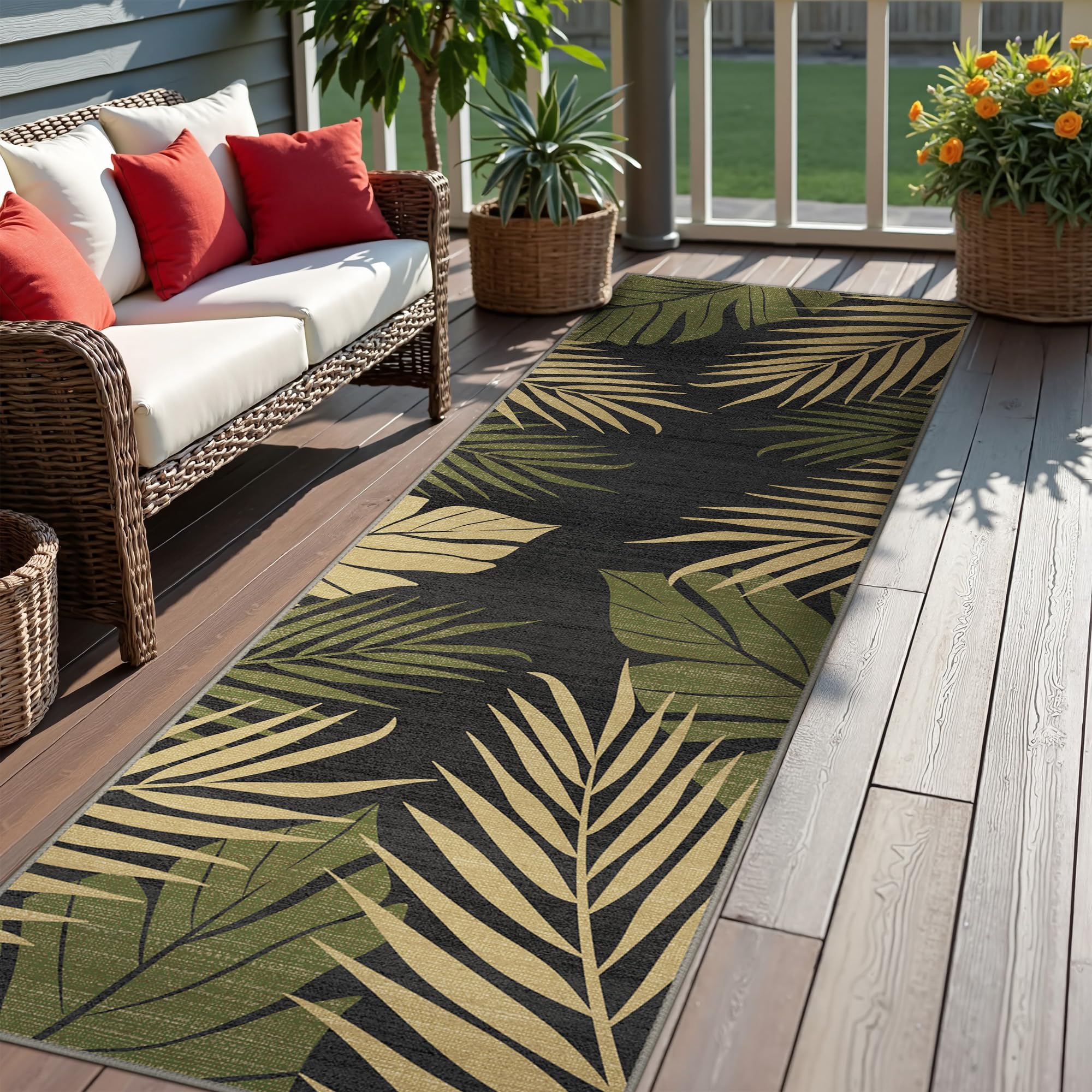 sarben Outdoor Rug 4’x6’ Waterproof for Patio Clearance, Reversible Indoor Outdoor Plastic Straw Camping Rug Carpet, RV Mat, Large Area Rug for Deck, Backyard, Balcony, Porch, Beach, Black & Brown