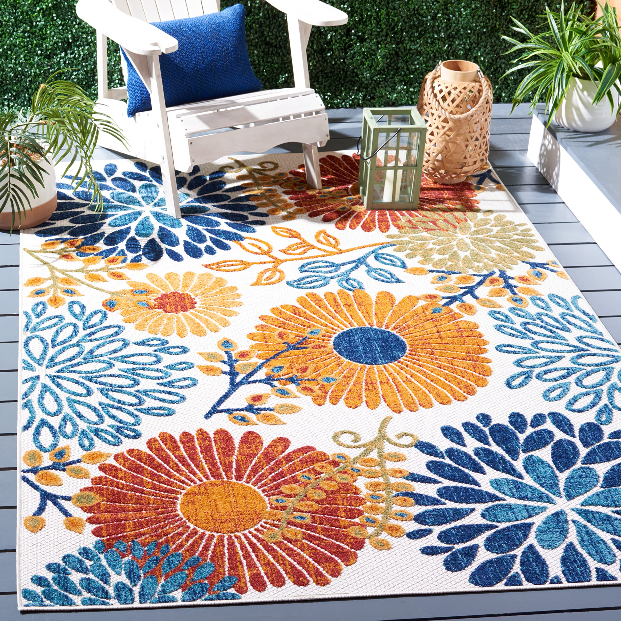 SAFAVIEH Washable Rug Outdoor Cabana Collection - 4' x 6', Cream & Red, Non-Shedding & Easy to Clean, Ideal for Patio, Backyard, Mudroom (CBN832A)