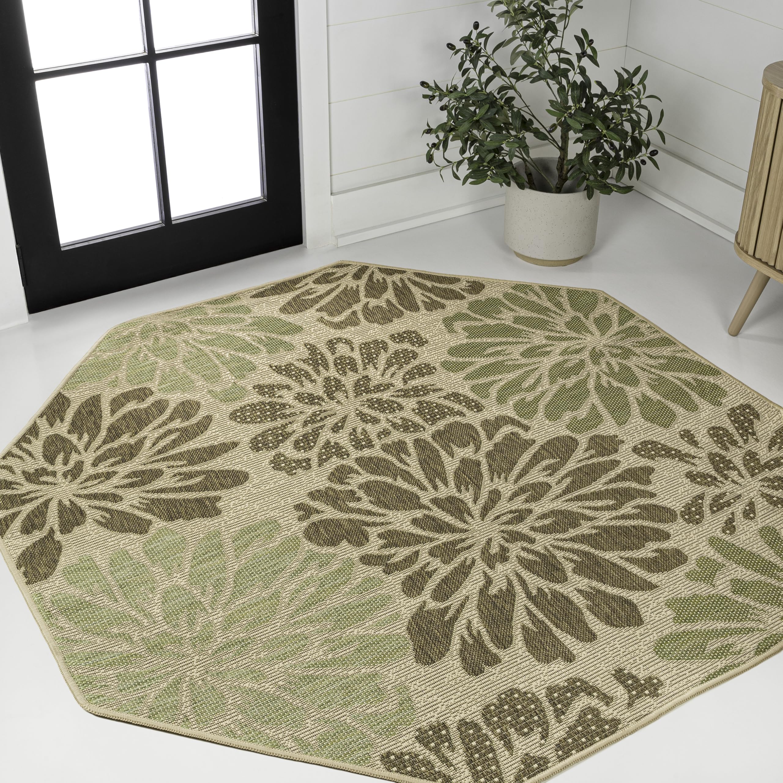JONATHAN Y Floral Textured Weave Indoor Outdoor Area Rug 4X6 Navy/Aqua, Zinnia Modern for Backyard, Patio, Porch, Easy-Cleaning, High Traffic, Pet-Friendly, Non-Shedding (SMB110C-4)