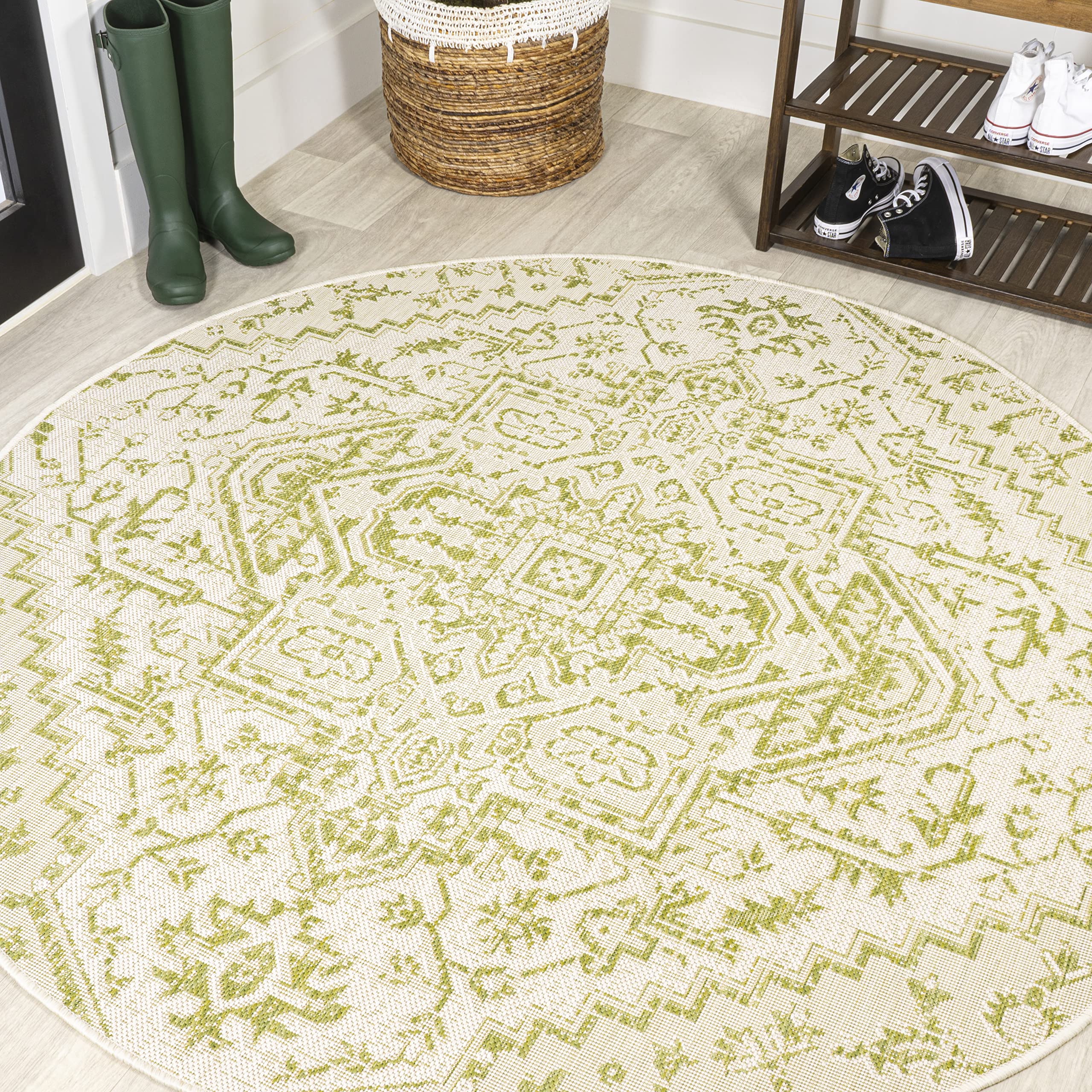 JONATHAN Y Boho Medallion Indoor Outdoor Area Rug 4X6 Navy/Gray, Estrella Textured Weave for Backyard, Patio, Porch, Easy-Cleaning, High Traffic, Pet-Friendly, Non-Shedding (SMB105B-4)