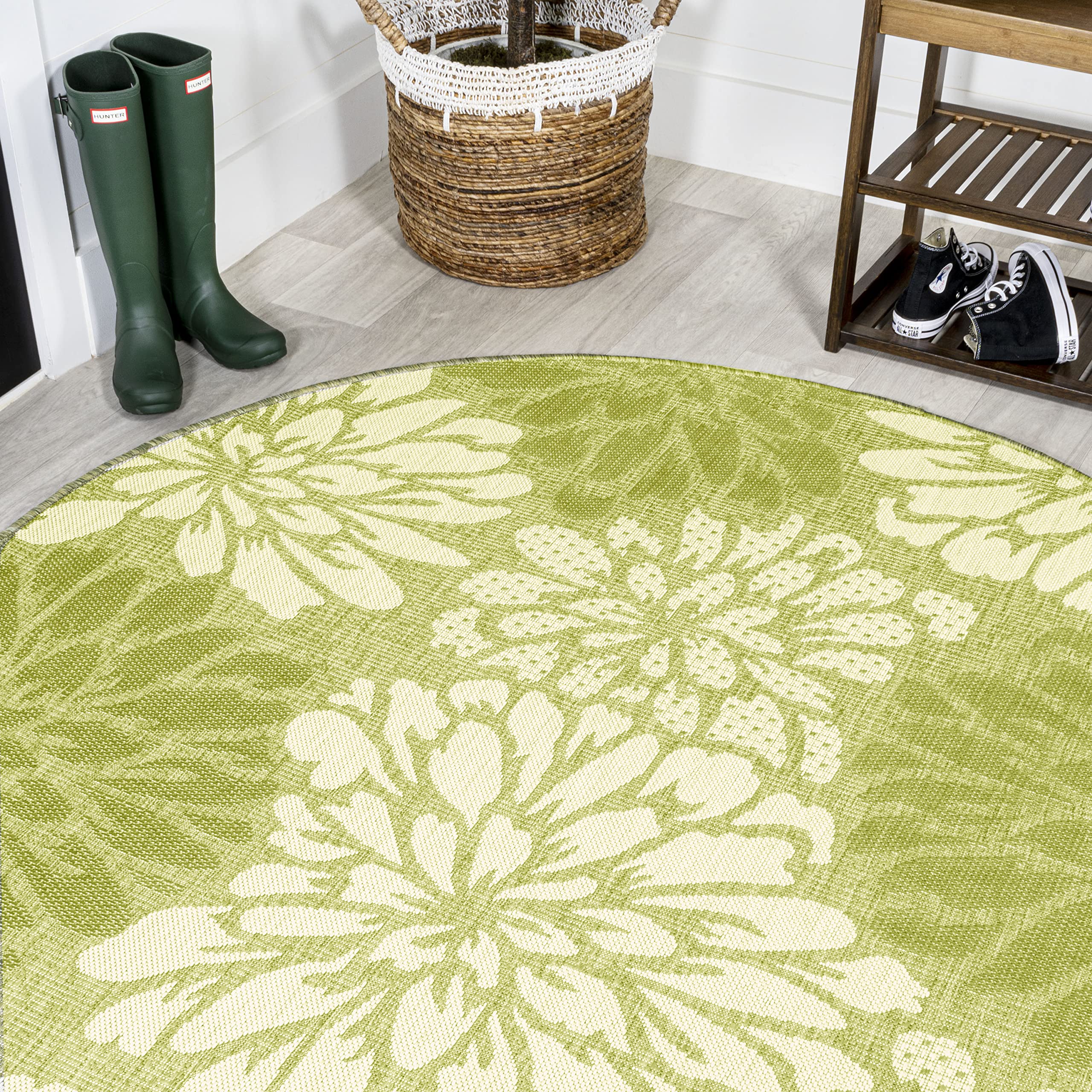 JONATHAN Y Floral Textured Weave Indoor Outdoor Area Rug 4X6 Navy/Aqua, Zinnia Modern for Backyard, Patio, Porch, Easy-Cleaning, High Traffic, Pet-Friendly, Non-Shedding (SMB110C-4)