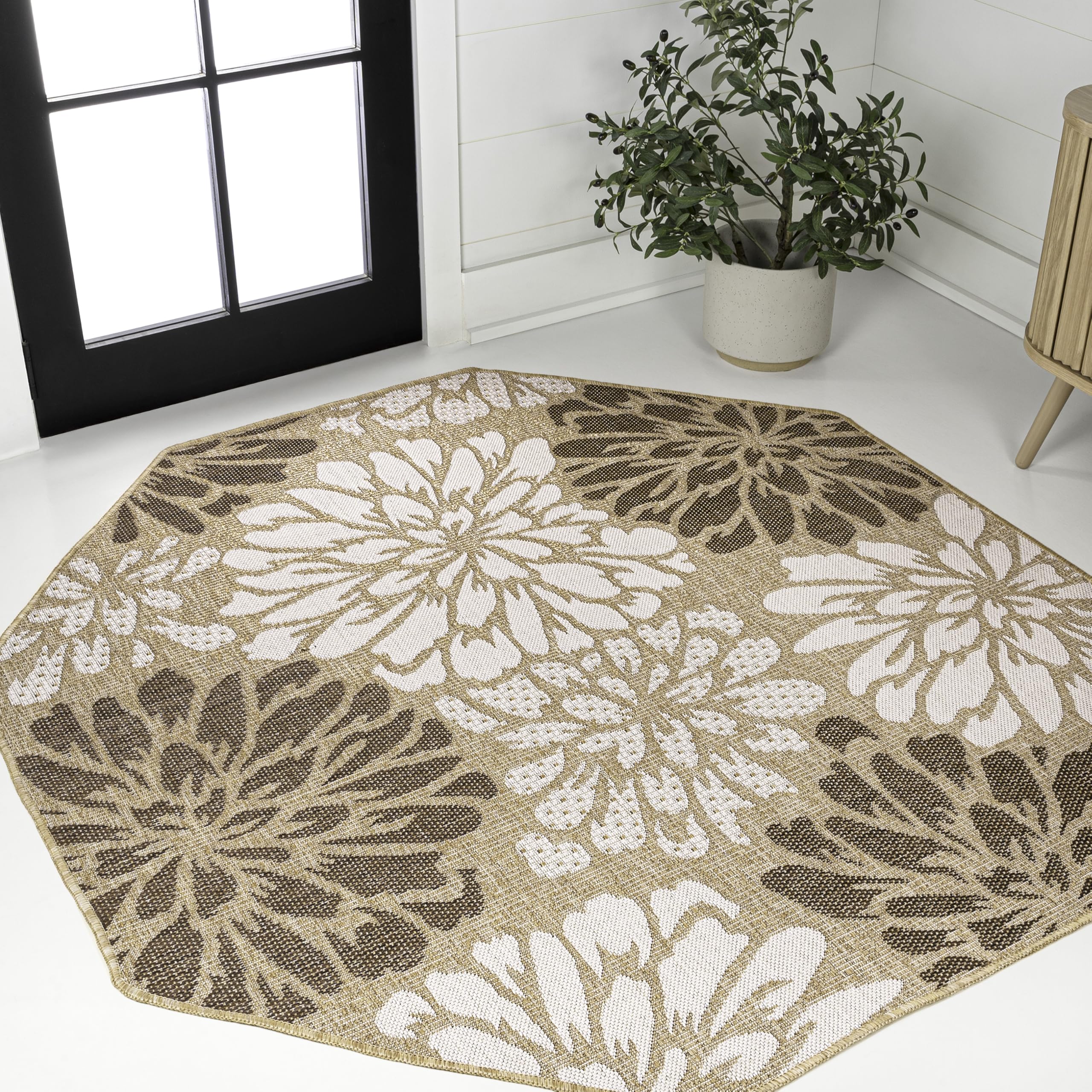 JONATHAN Y Floral Textured Weave Indoor Outdoor Area Rug 4X6 Navy/Aqua, Zinnia Modern for Backyard, Patio, Porch, Easy-Cleaning, High Traffic, Pet-Friendly, Non-Shedding (SMB110C-4)