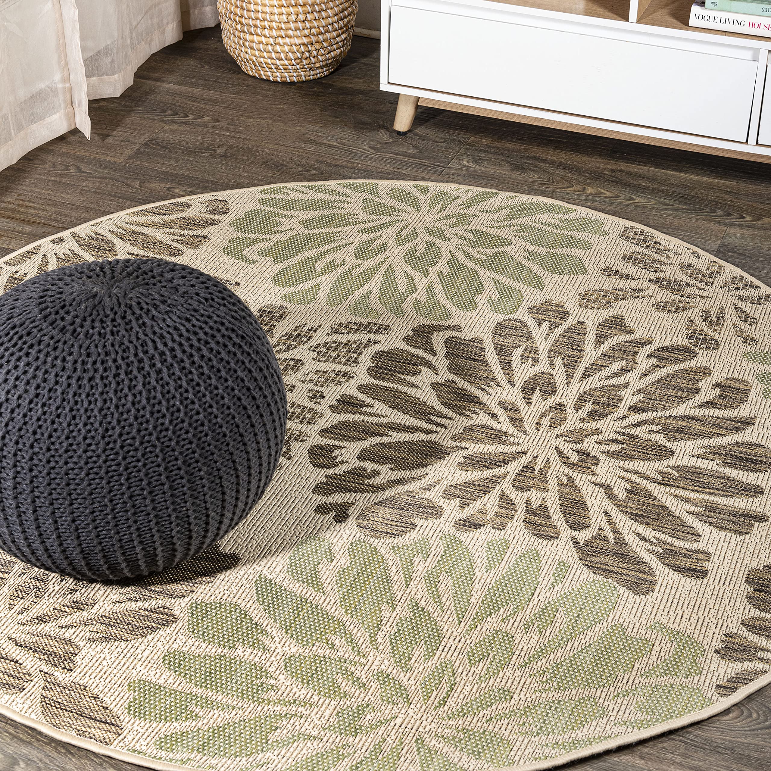 JONATHAN Y Floral Textured Weave Indoor Outdoor Area Rug 4X6 Navy/Aqua, Zinnia Modern for Backyard, Patio, Porch, Easy-Cleaning, High Traffic, Pet-Friendly, Non-Shedding (SMB110C-4)