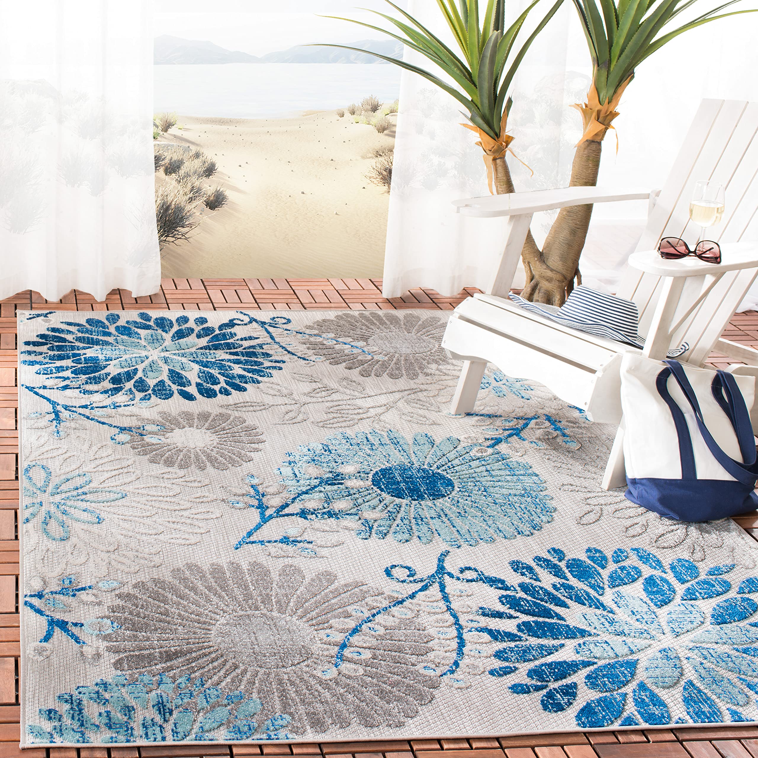 SAFAVIEH Washable Rug Outdoor Cabana Collection - 4' x 6', Cream & Red, Non-Shedding & Easy to Clean, Ideal for Patio, Backyard, Mudroom (CBN832A)