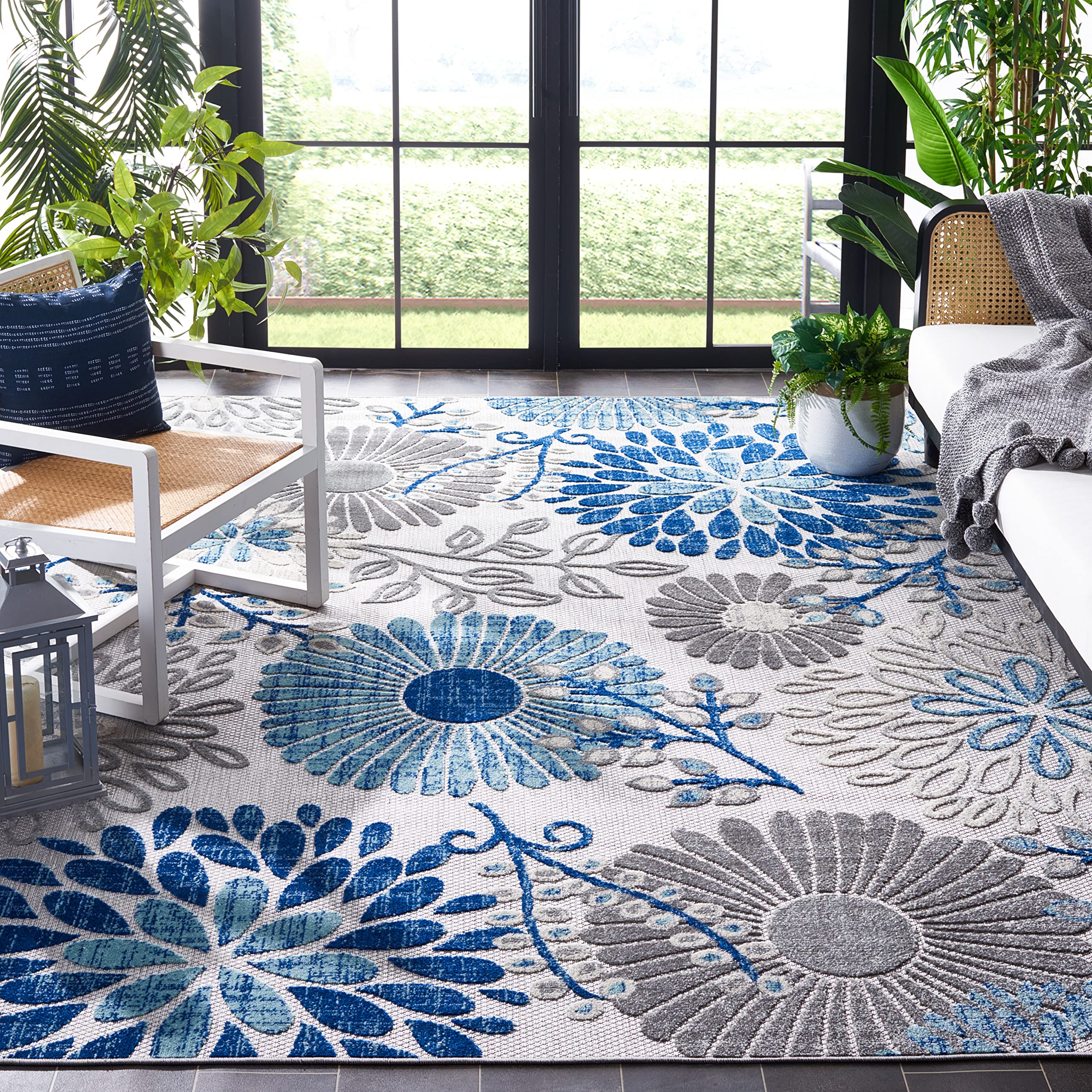 SAFAVIEH Washable Rug Outdoor Cabana Collection - 4' x 6', Cream & Red, Non-Shedding & Easy to Clean, Ideal for Patio, Backyard, Mudroom (CBN832A)