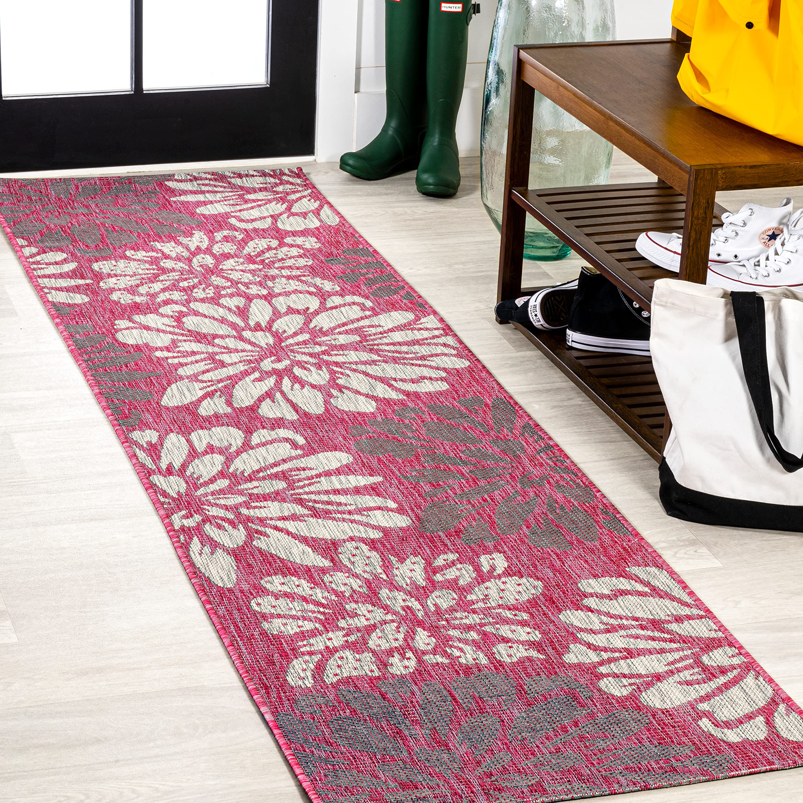 JONATHAN Y Floral Textured Weave Indoor Outdoor Area Rug 4X6 Navy/Aqua, Zinnia Modern for Backyard, Patio, Porch, Easy-Cleaning, High Traffic, Pet-Friendly, Non-Shedding (SMB110C-4)