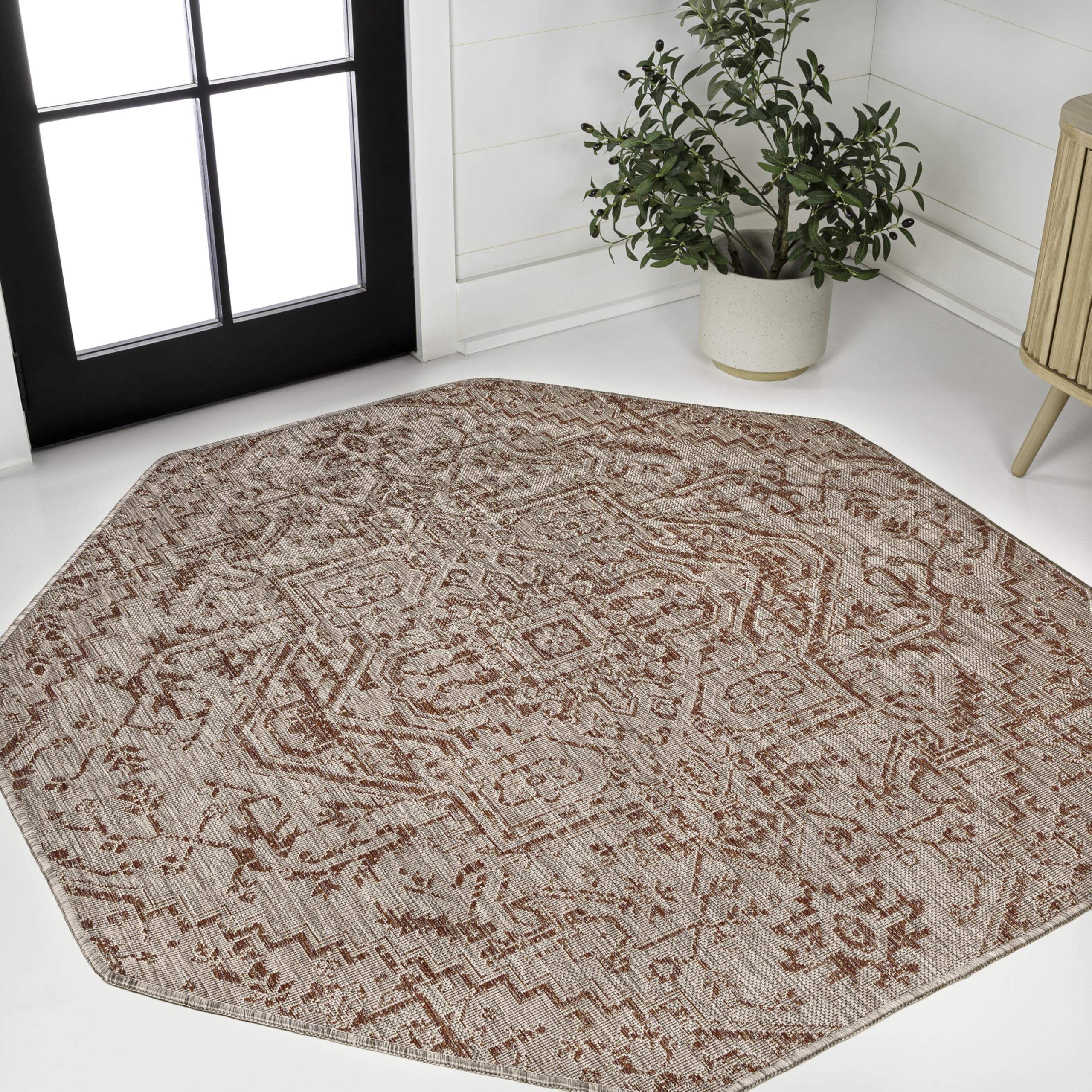JONATHAN Y Boho Medallion Indoor Outdoor Area Rug 4X6 Navy/Gray, Estrella Textured Weave for Backyard, Patio, Porch, Easy-Cleaning, High Traffic, Pet-Friendly, Non-Shedding (SMB105B-4)