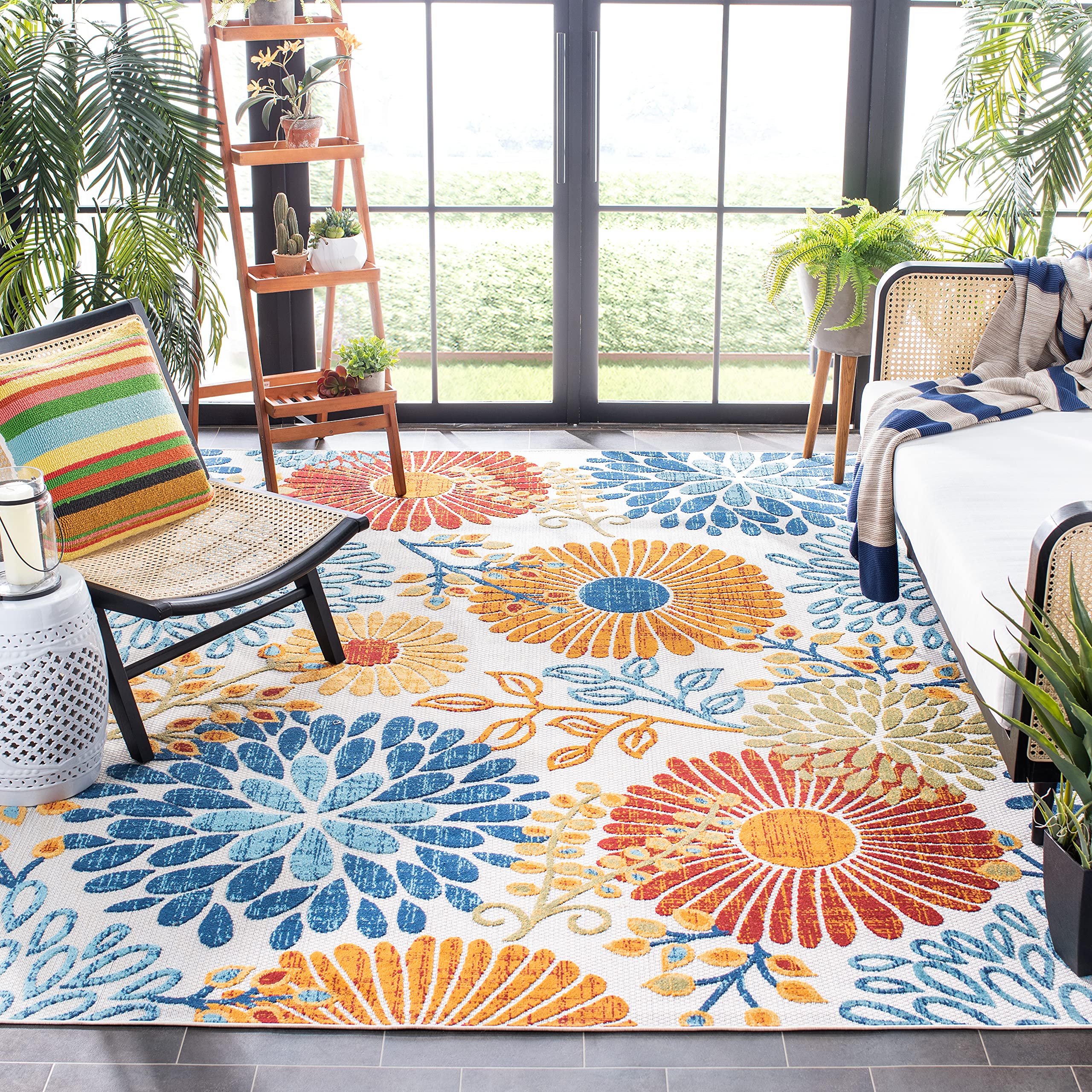 SAFAVIEH Washable Rug Outdoor Cabana Collection - 4' x 6', Cream & Red, Non-Shedding & Easy to Clean, Ideal for Patio, Backyard, Mudroom (CBN832A)