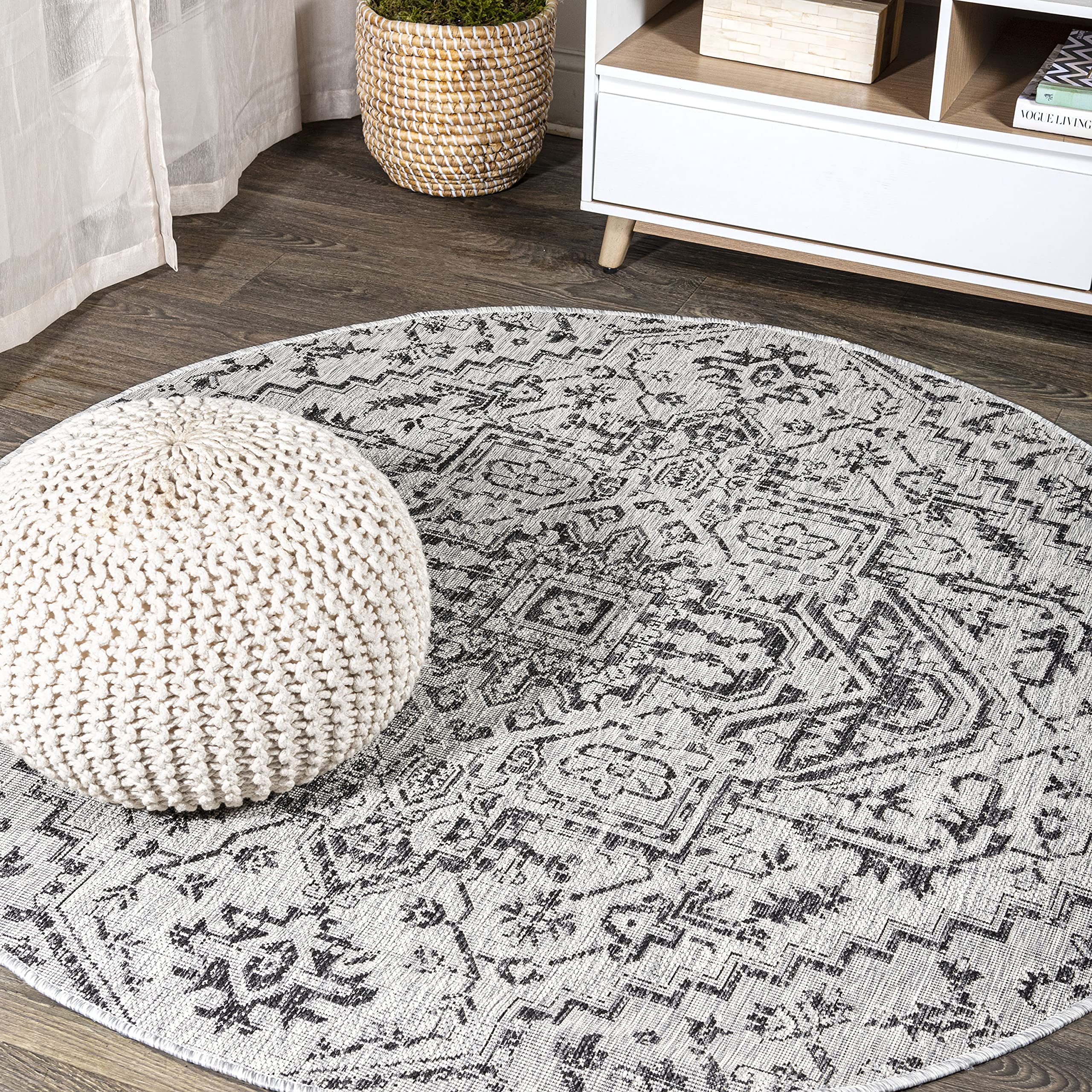 JONATHAN Y Boho Medallion Indoor Outdoor Area Rug 4X6 Navy/Gray, Estrella Textured Weave for Backyard, Patio, Porch, Easy-Cleaning, High Traffic, Pet-Friendly, Non-Shedding (SMB105B-4)