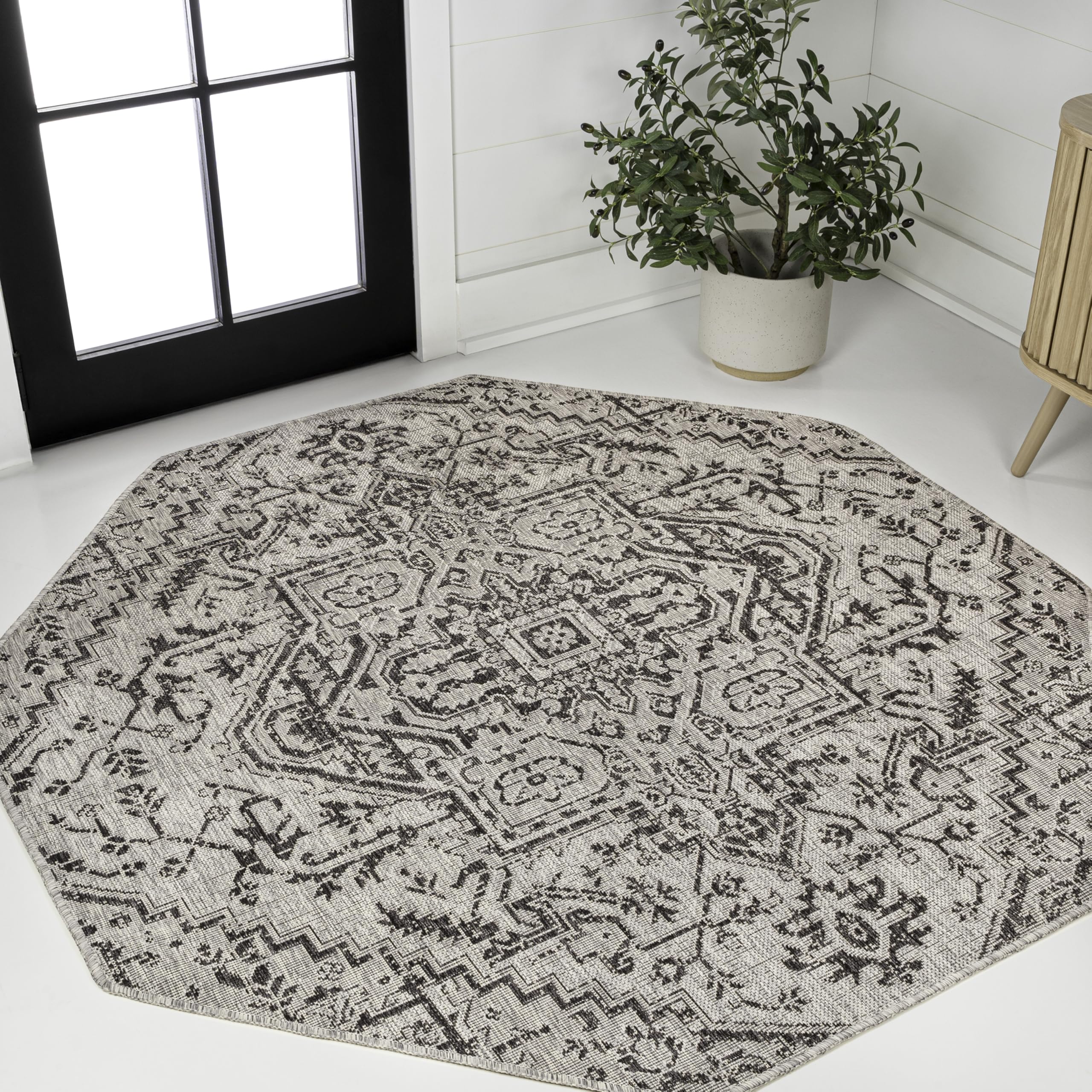JONATHAN Y Boho Medallion Indoor Outdoor Area Rug 4X6 Navy/Gray, Estrella Textured Weave for Backyard, Patio, Porch, Easy-Cleaning, High Traffic, Pet-Friendly, Non-Shedding (SMB105B-4)
