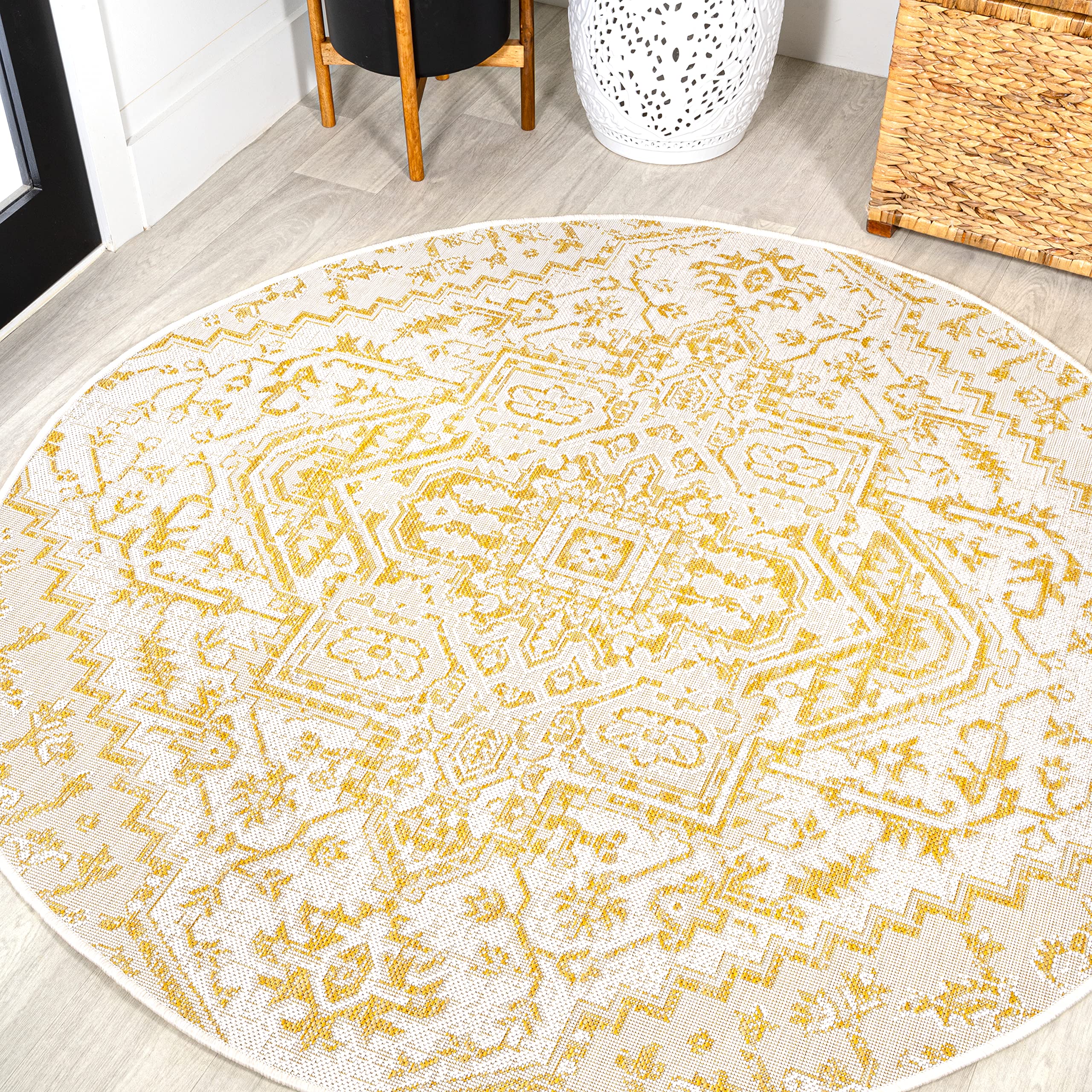 JONATHAN Y Boho Medallion Indoor Outdoor Area Rug 4X6 Navy/Gray, Estrella Textured Weave for Backyard, Patio, Porch, Easy-Cleaning, High Traffic, Pet-Friendly, Non-Shedding (SMB105B-4)