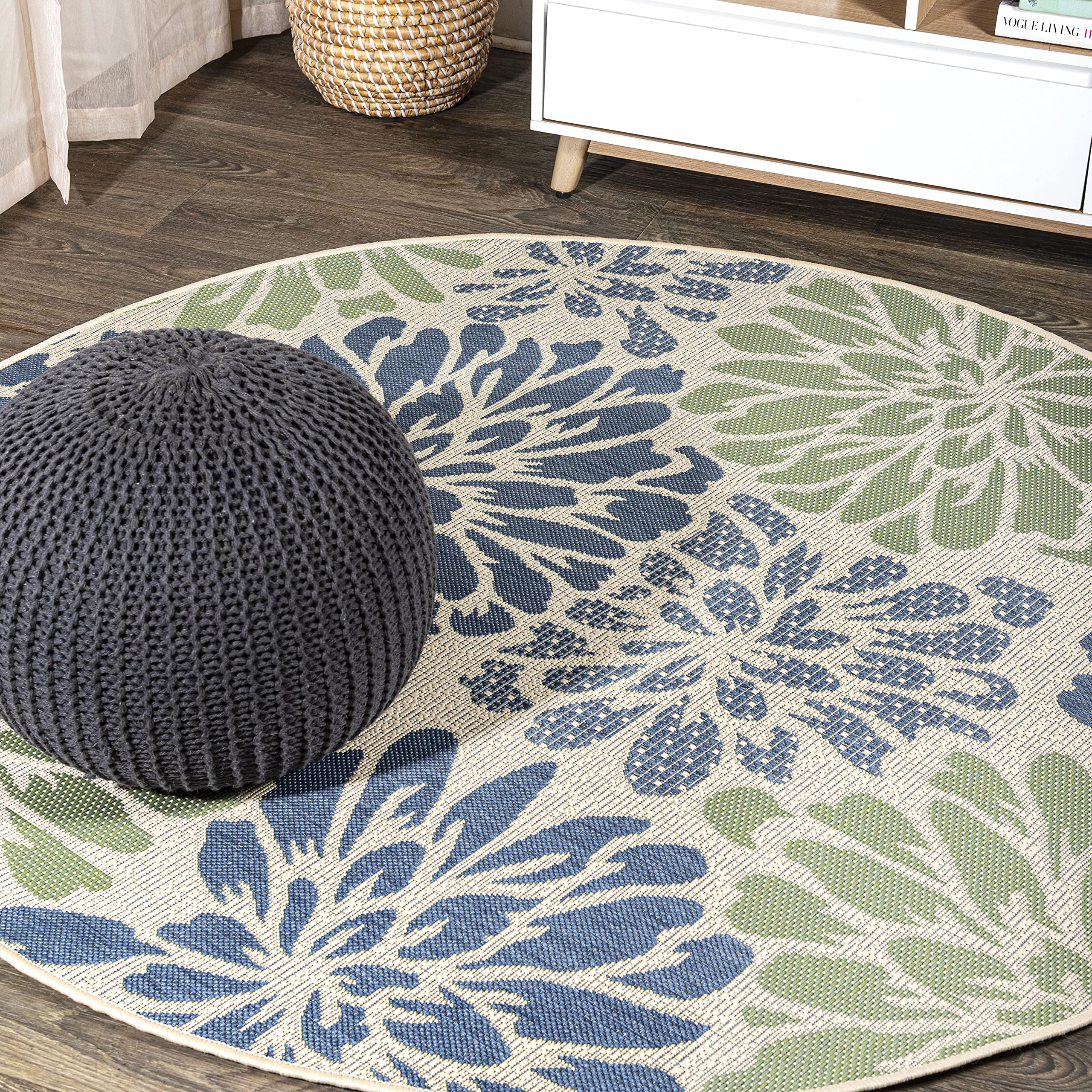 JONATHAN Y Floral Textured Weave Indoor Outdoor Area Rug 4X6 Navy/Aqua, Zinnia Modern for Backyard, Patio, Porch, Easy-Cleaning, High Traffic, Pet-Friendly, Non-Shedding (SMB110C-4)