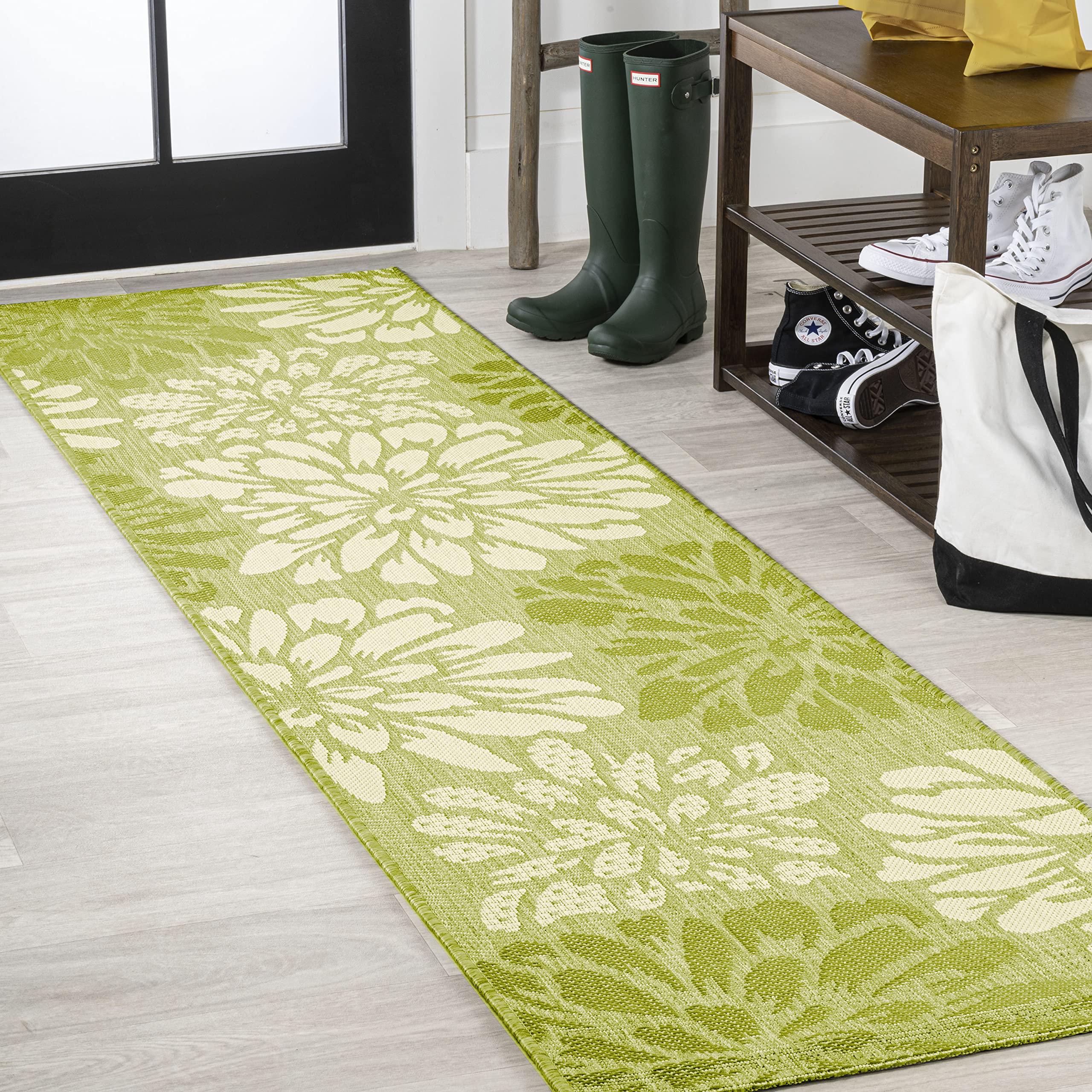JONATHAN Y Floral Textured Weave Indoor Outdoor Area Rug 4X6 Navy/Aqua, Zinnia Modern for Backyard, Patio, Porch, Easy-Cleaning, High Traffic, Pet-Friendly, Non-Shedding (SMB110C-4)