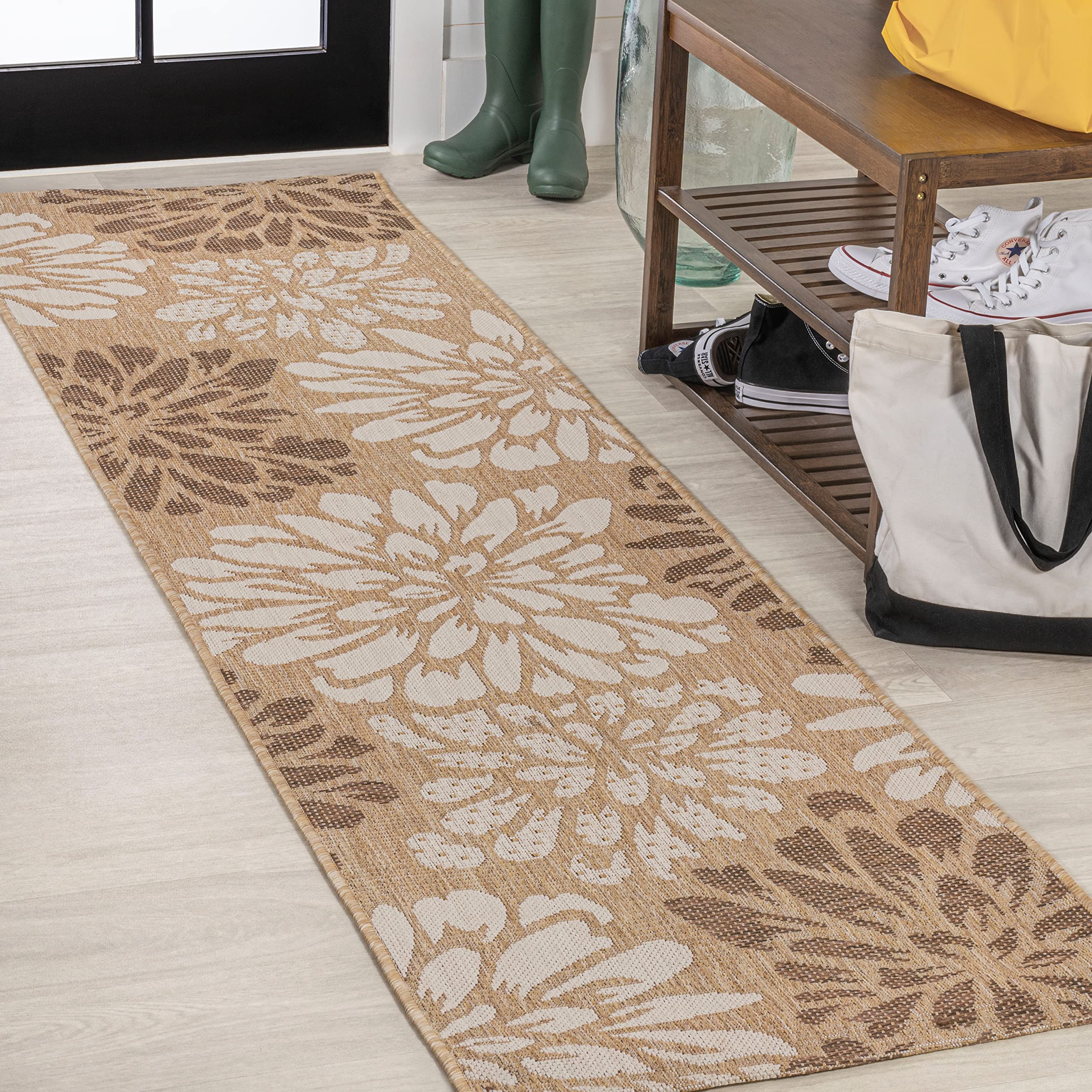 JONATHAN Y Floral Textured Weave Indoor Outdoor Area Rug 4X6 Navy/Aqua, Zinnia Modern for Backyard, Patio, Porch, Easy-Cleaning, High Traffic, Pet-Friendly, Non-Shedding (SMB110C-4)